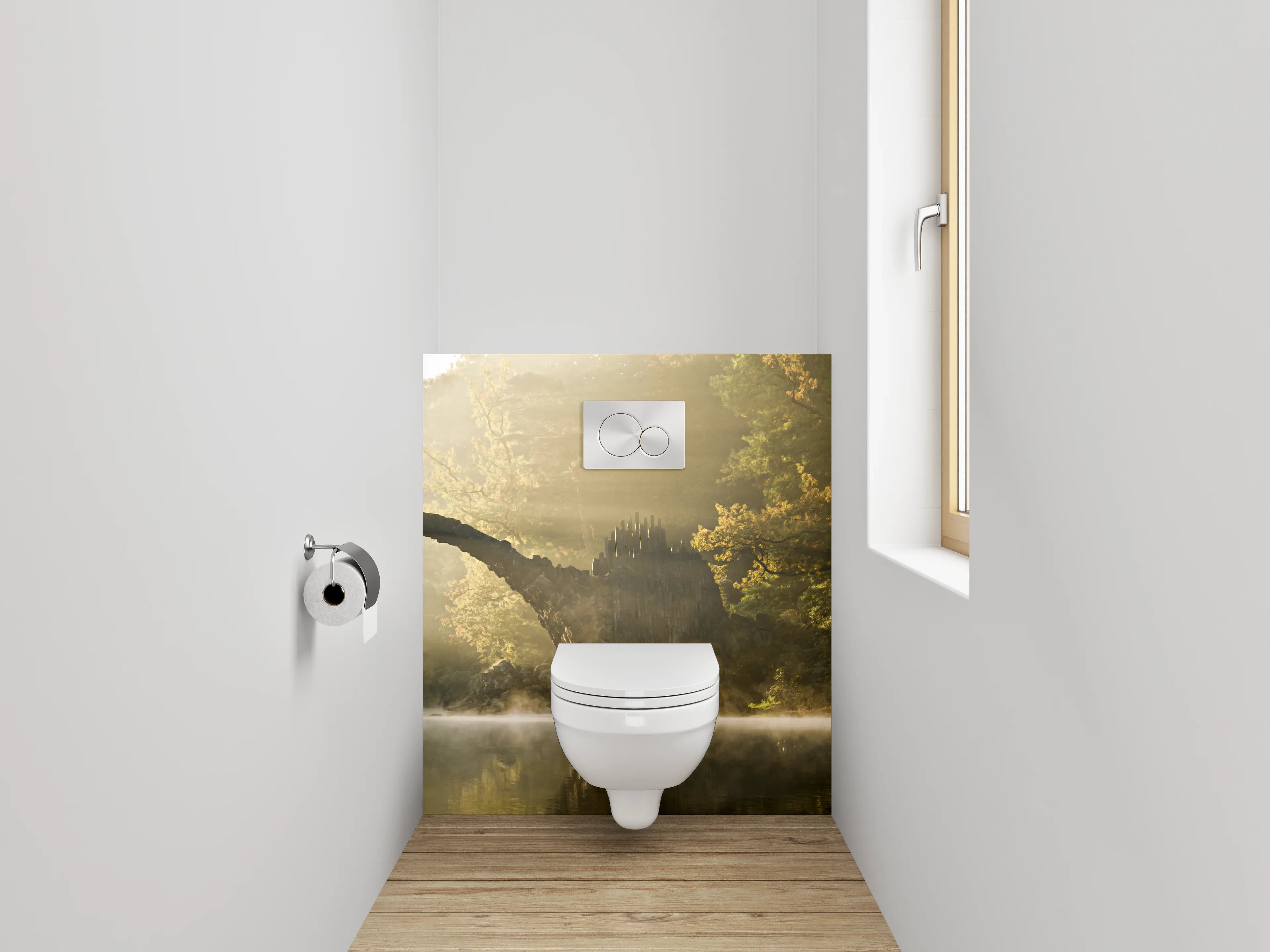 WC-Rückwand - Magischer Steinbogen am mystischen See
