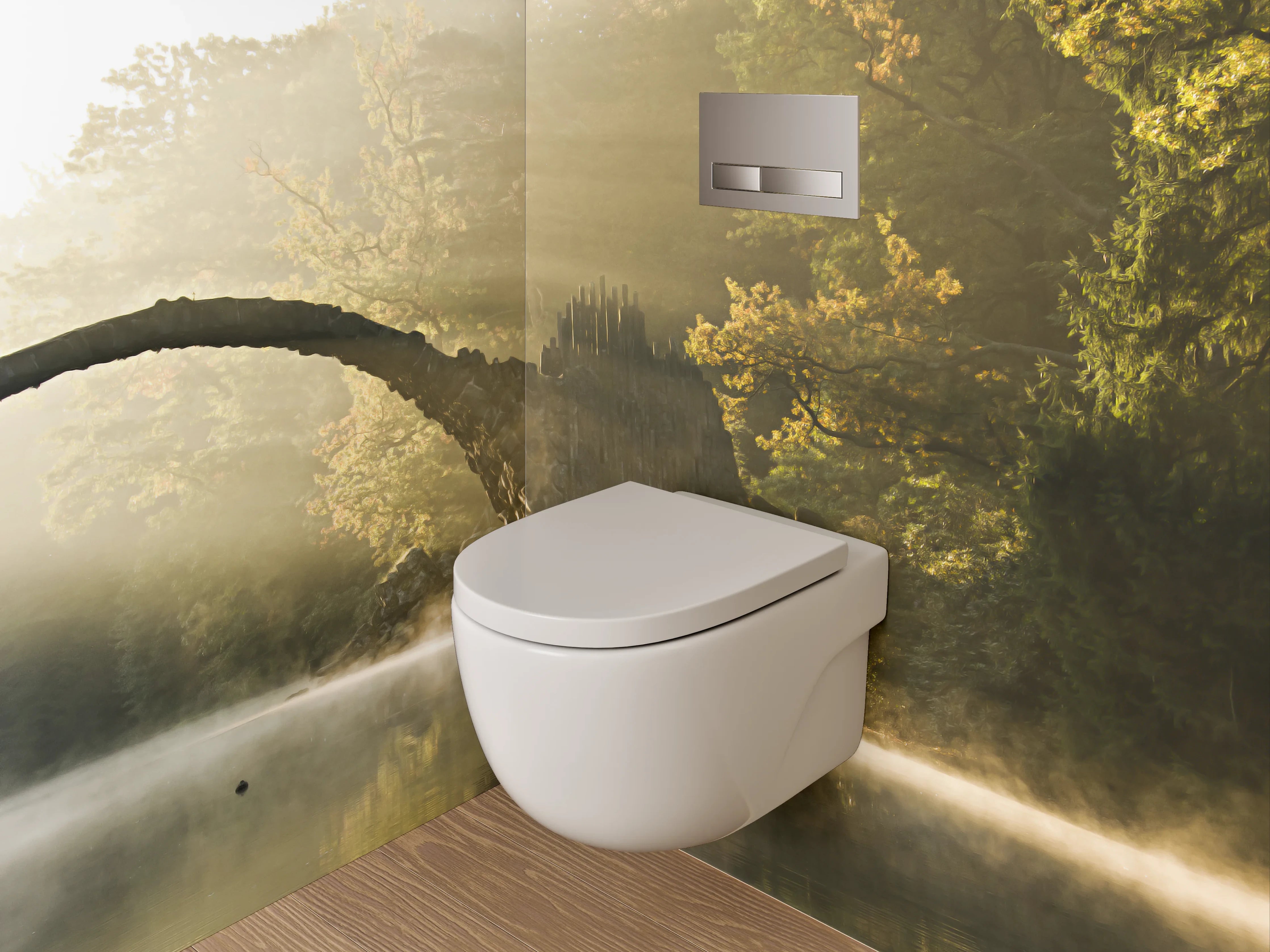 WC-Rückwand - Magischer Steinbogen am mystischen See
