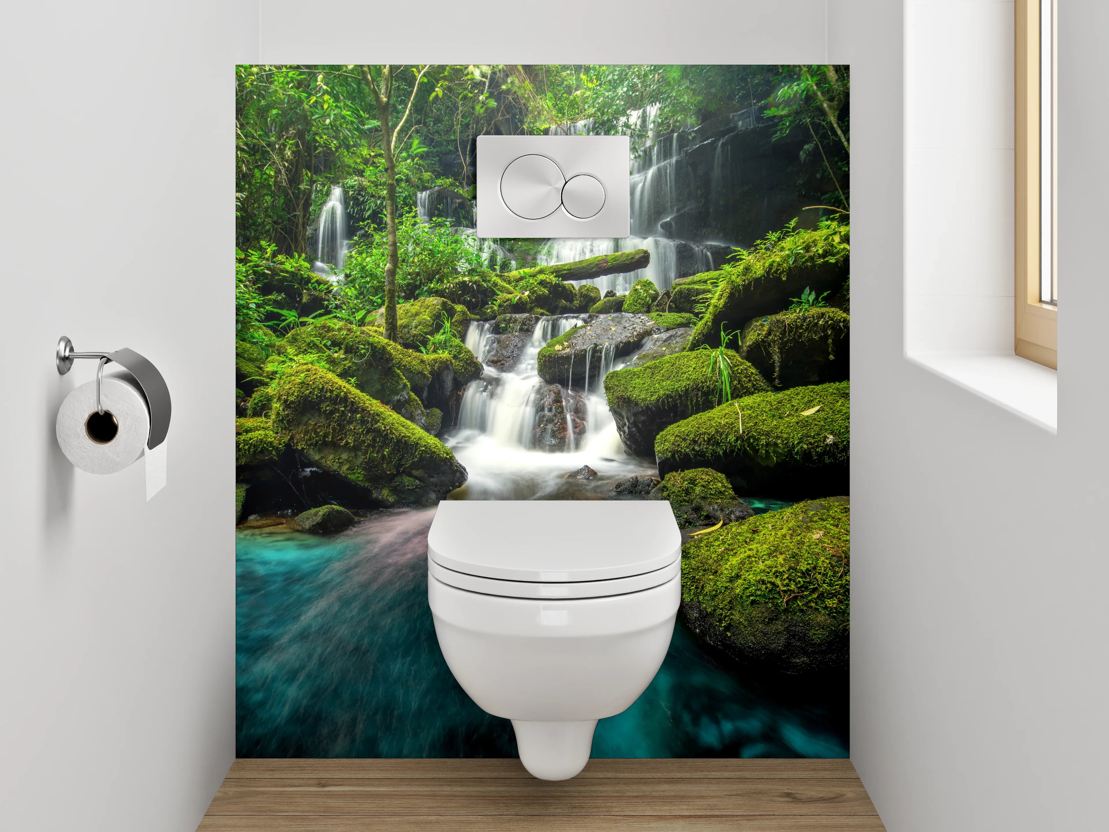 WC-Rückwand - Magischer Wasserfall im grünen Dschungel
