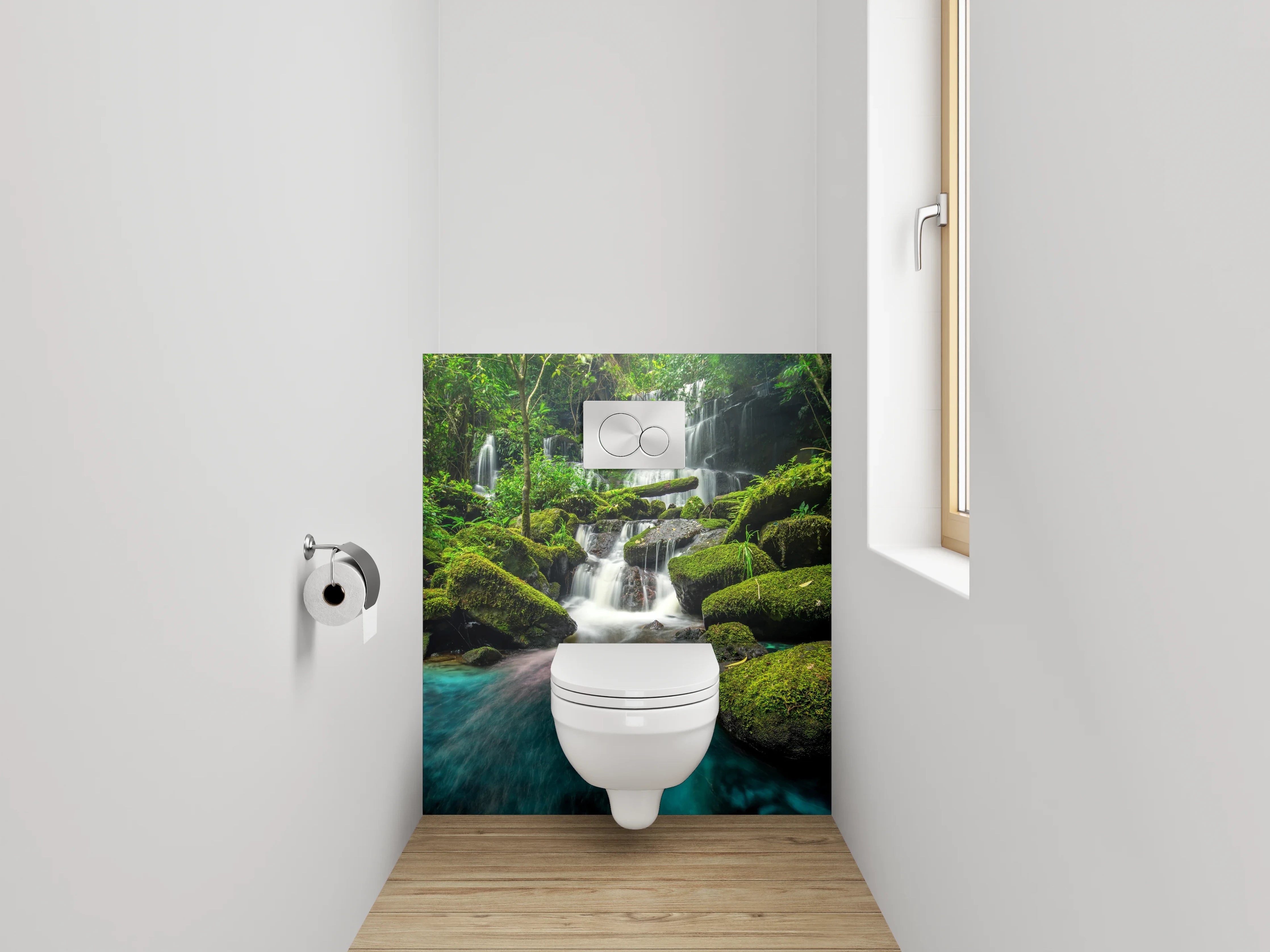WC-Rückwand - Magischer Wasserfall im grünen Dschungel