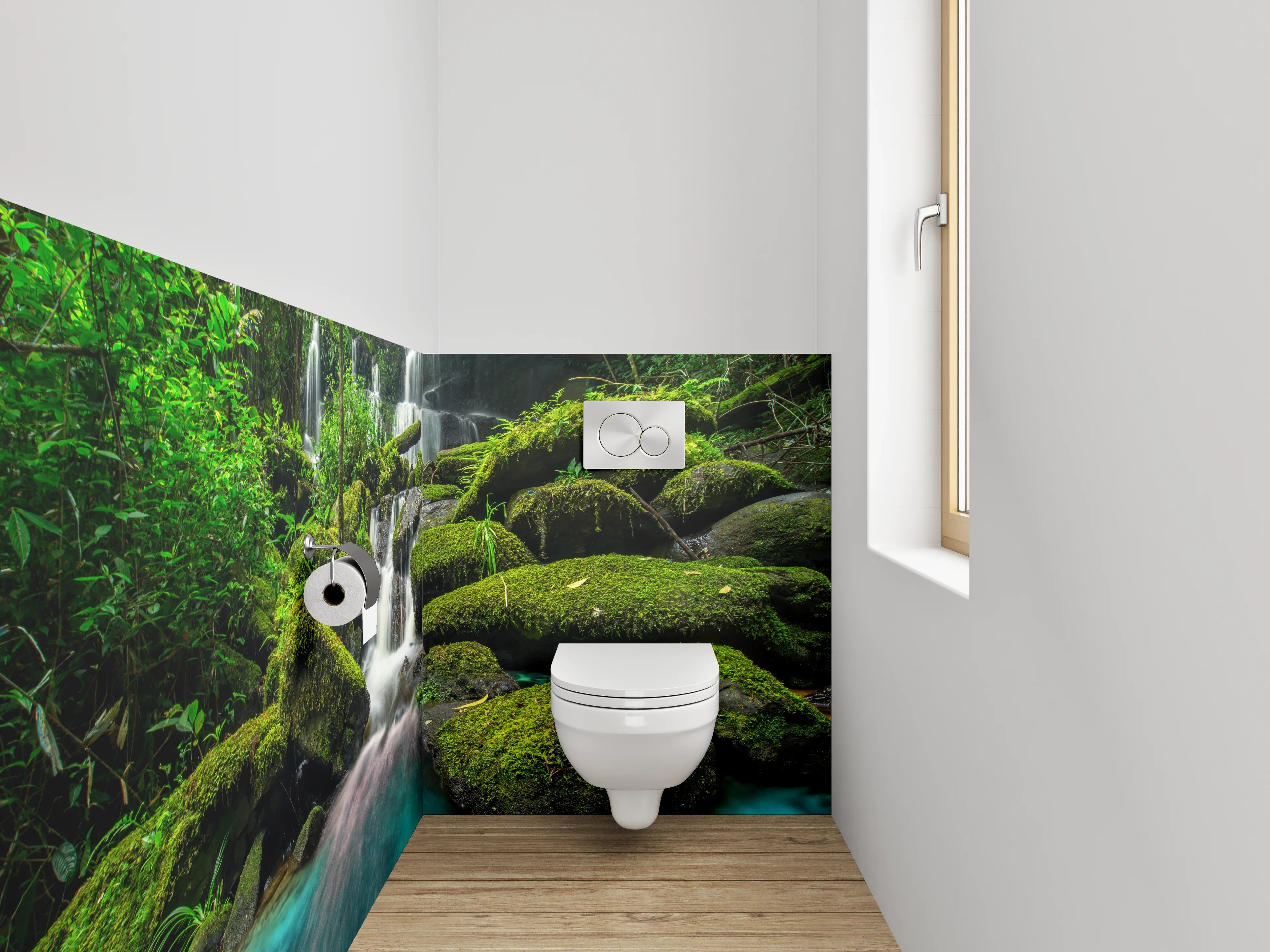 WC-Rückwand - Magischer Wasserfall im grünen Dschungel