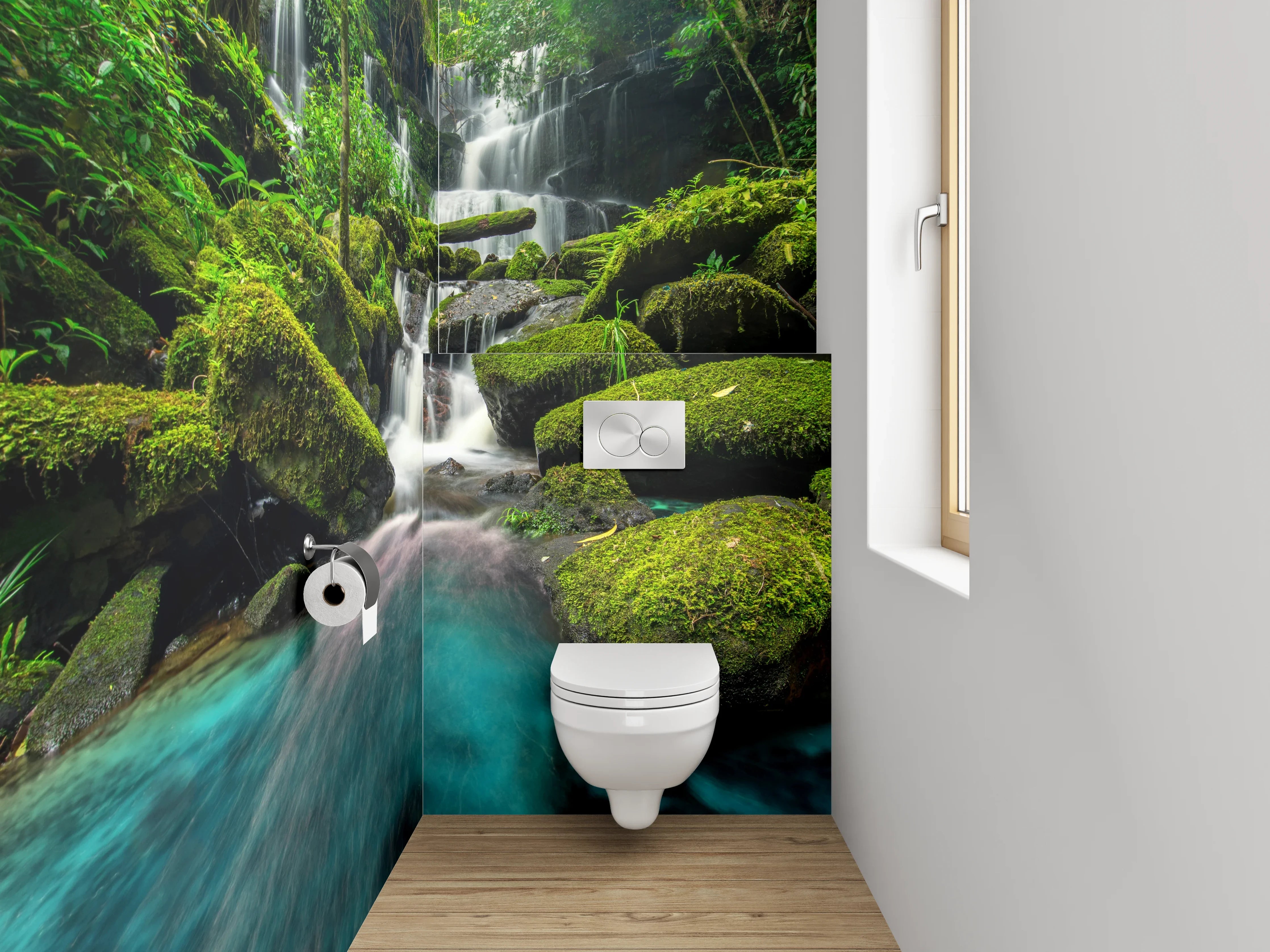 WC-Rückwand - Magischer Wasserfall im grünen Dschungel
