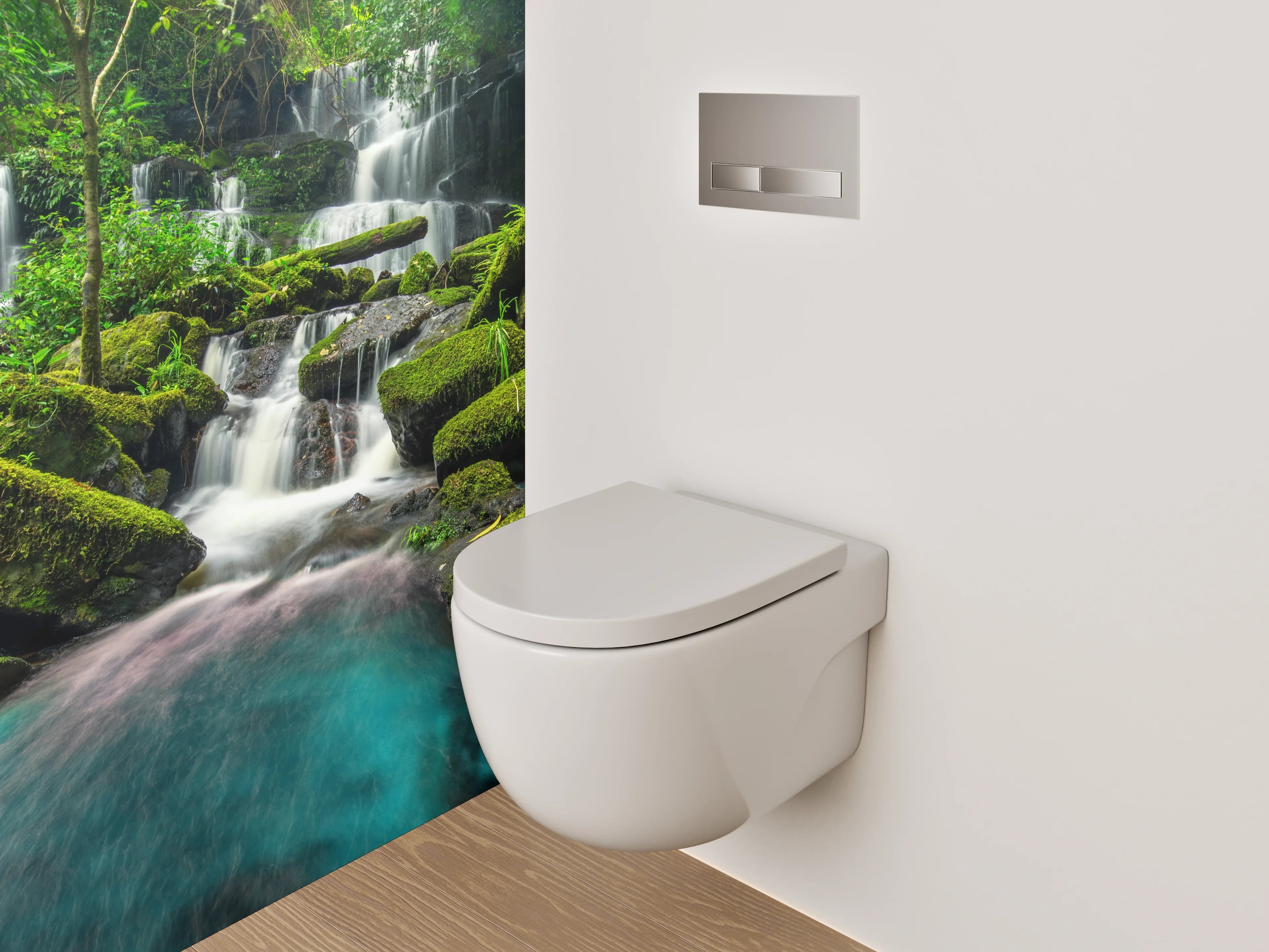 WC-Rückwand - Magischer Wasserfall im grünen Dschungel
