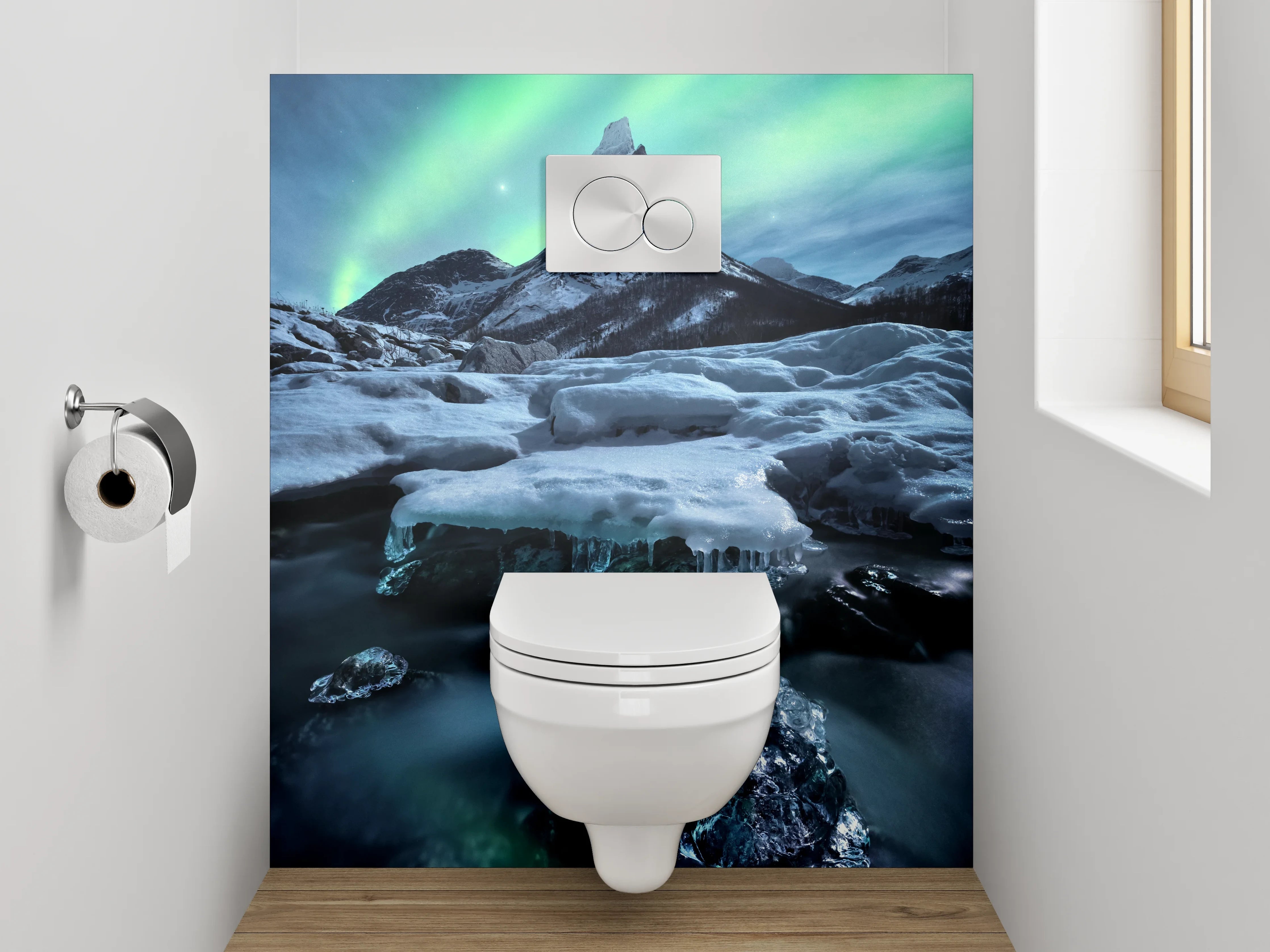 WC-Rückwand - Magisches Polarlicht über Eislandschaft