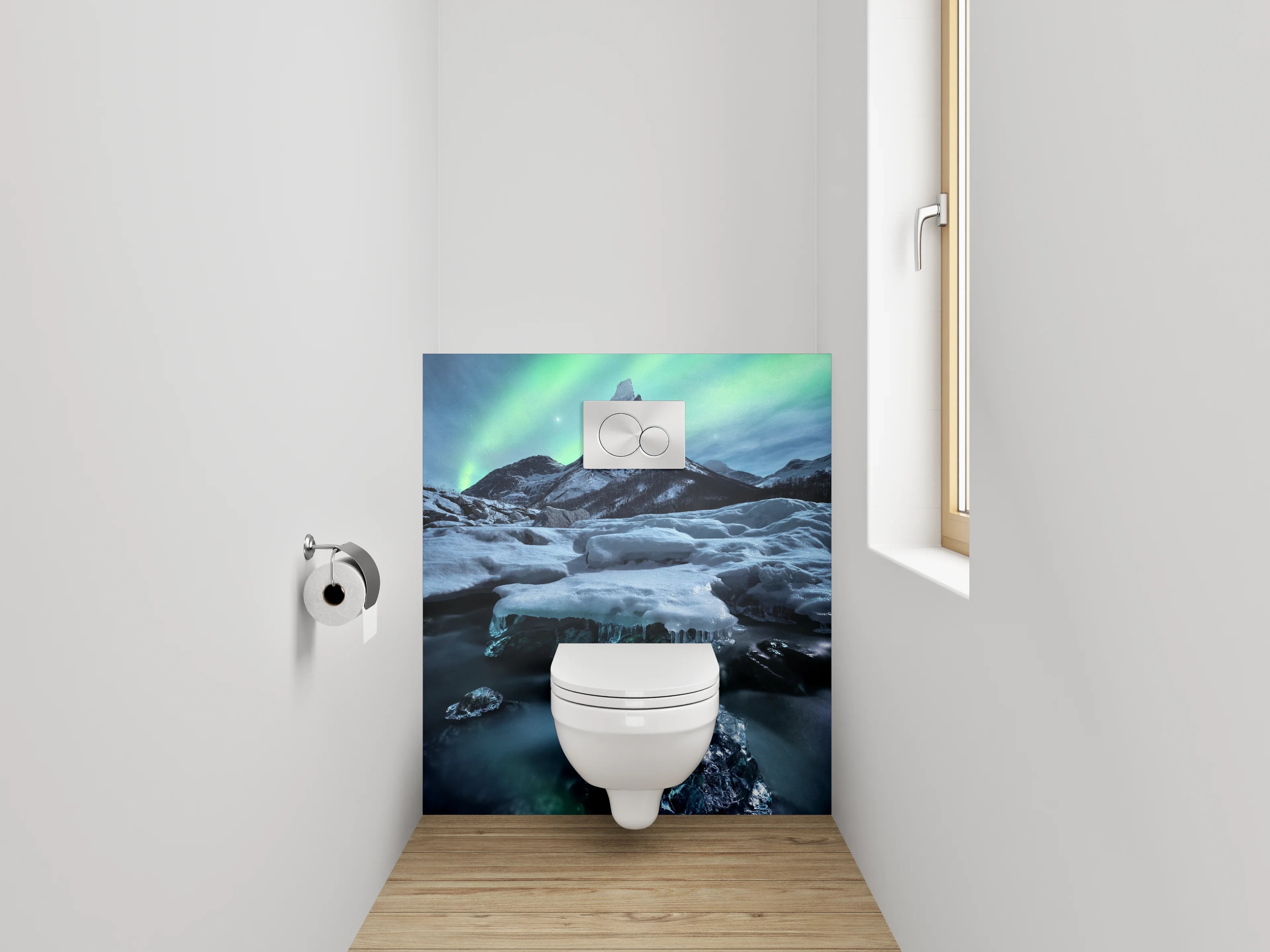 WC-Rückwand - Magisches Polarlicht über Eislandschaft