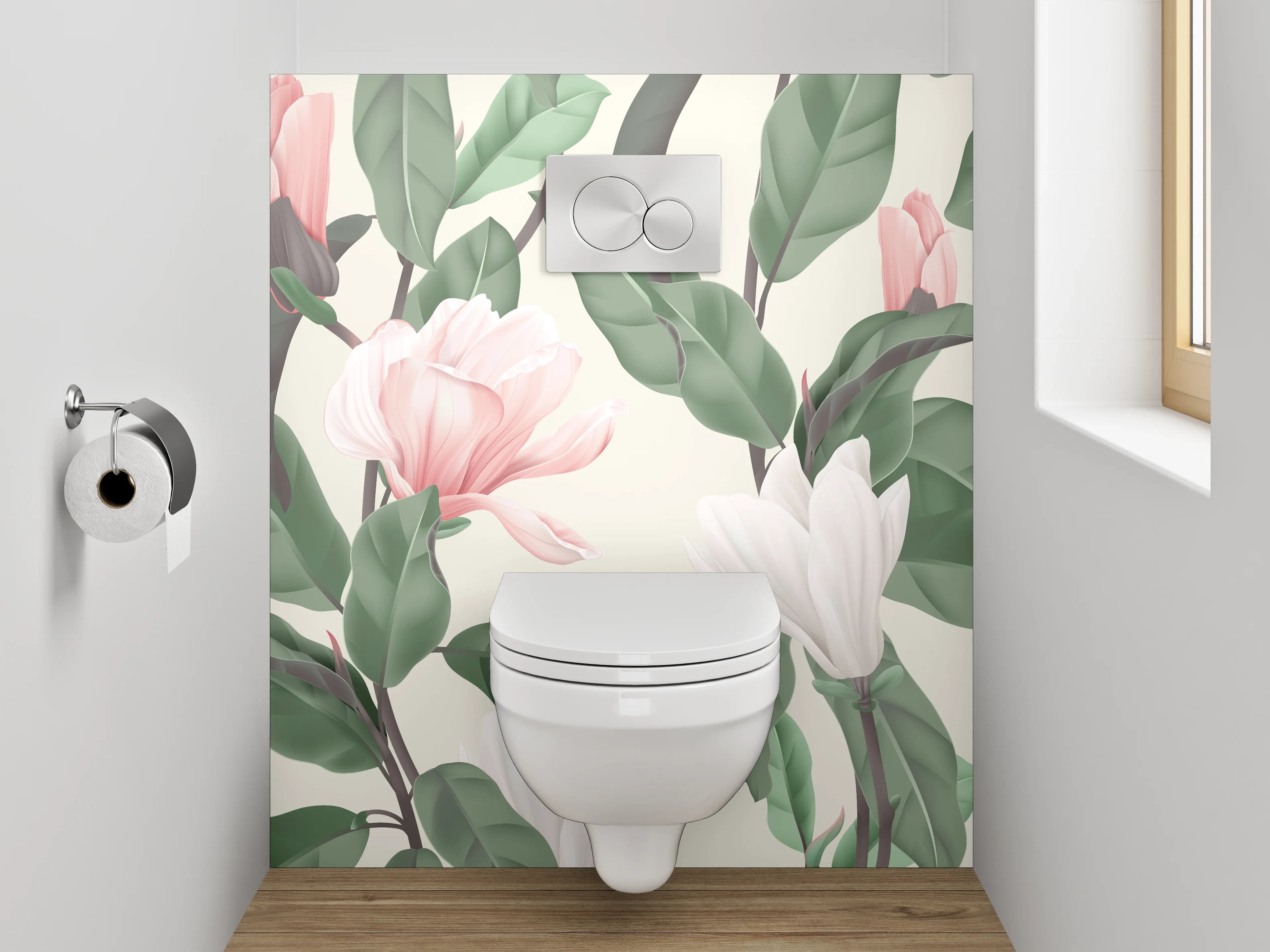 WC-Rückwand - Magnolien Blumen Illustration Pastell