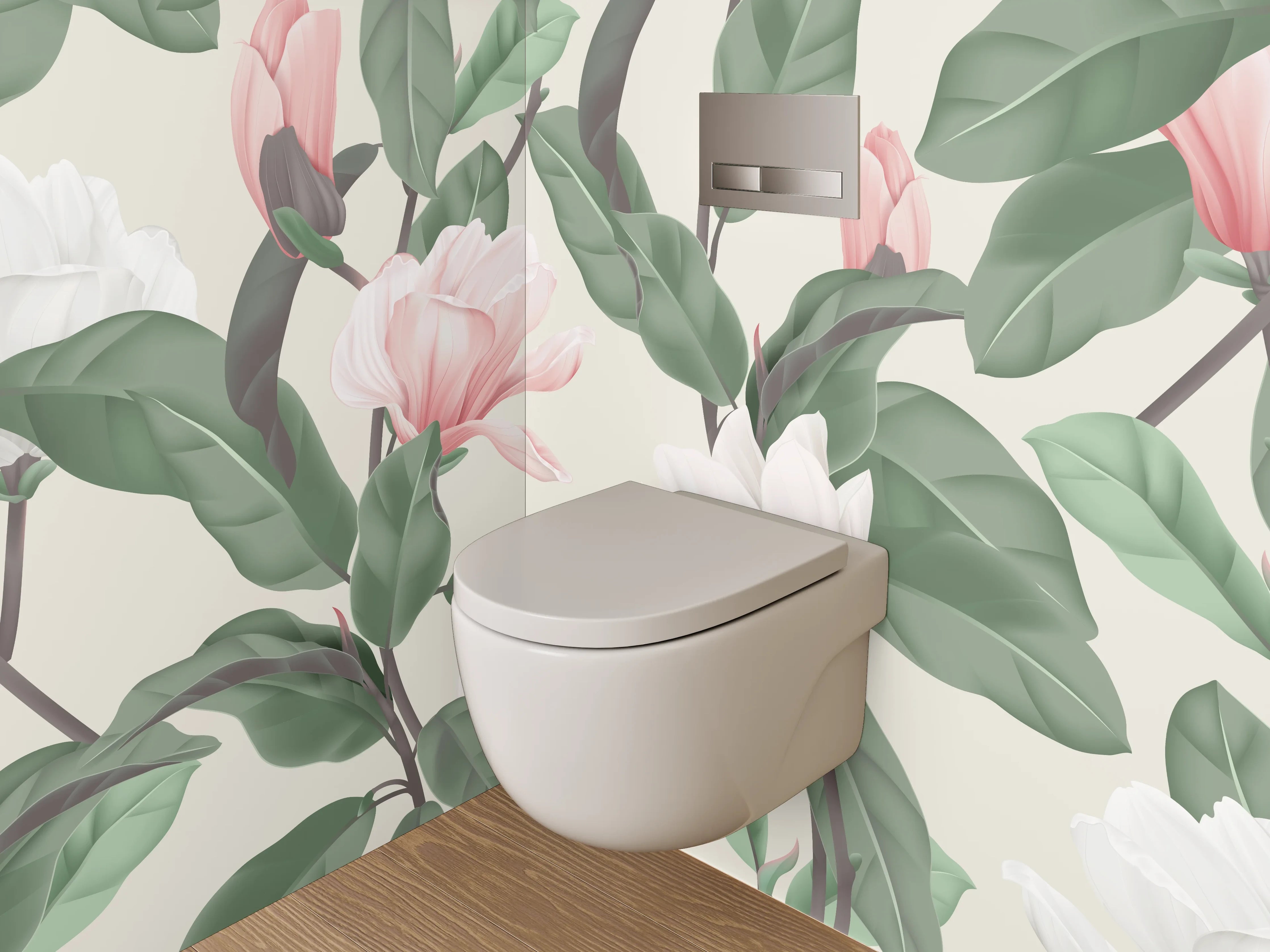WC-Rückwand - Magnolien Blumen Illustration Pastell