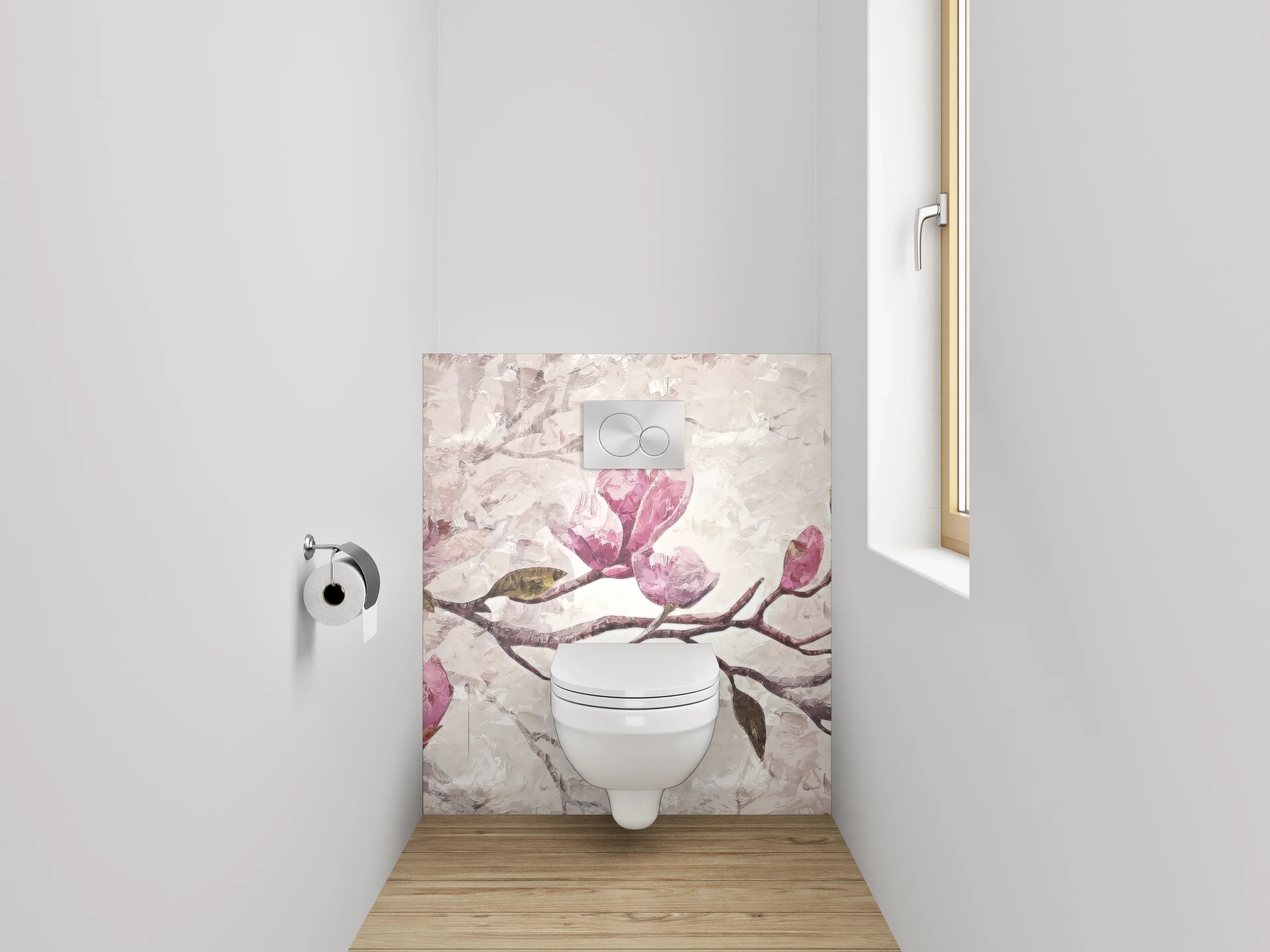 WC-Rückwand - Magnolien Zweig Malerei Rosa Beige