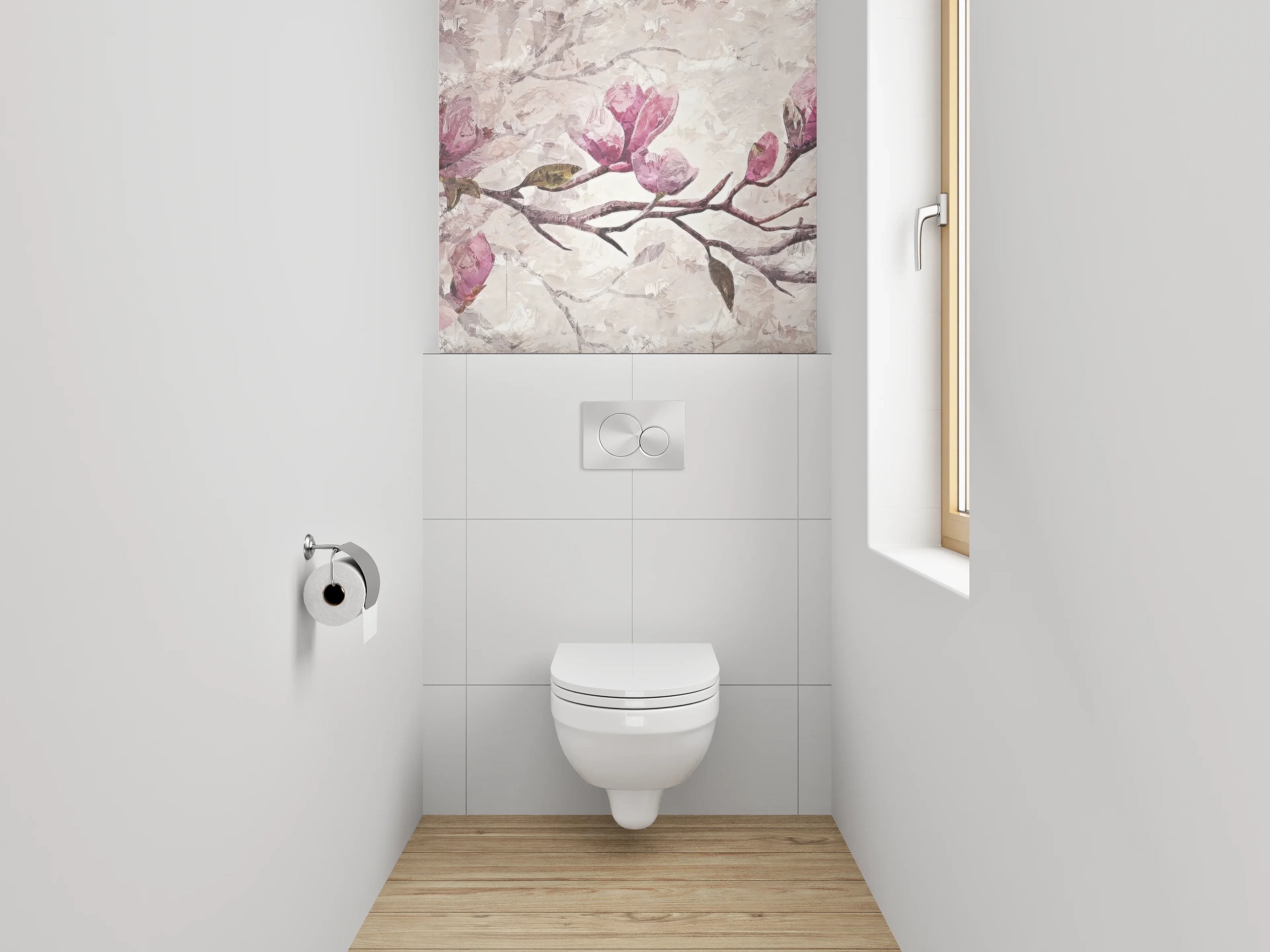 WC-Rückwand - Magnolien Zweig Malerei Rosa Beige