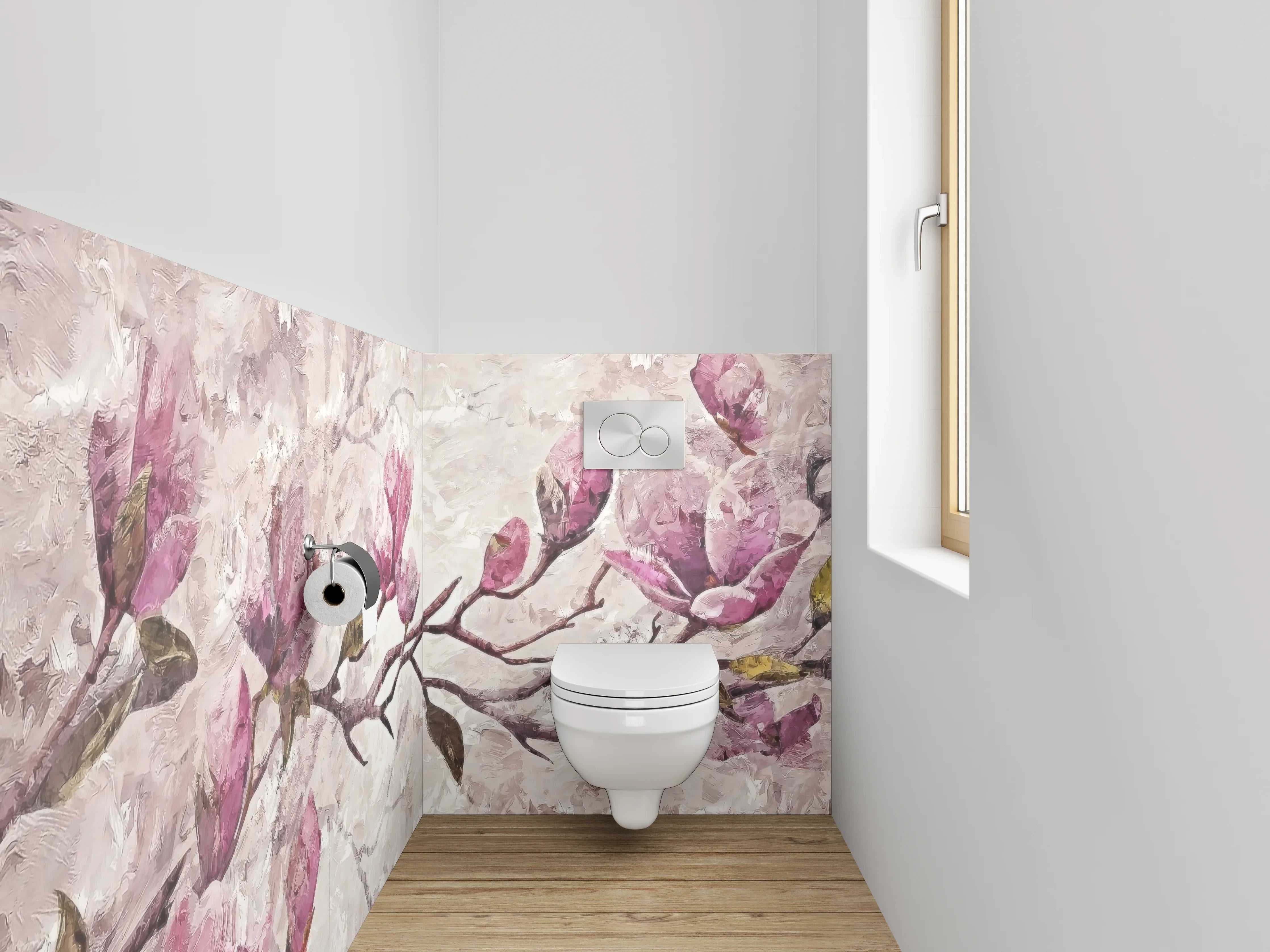 WC-Rückwand - Magnolien Zweig Malerei Rosa Beige