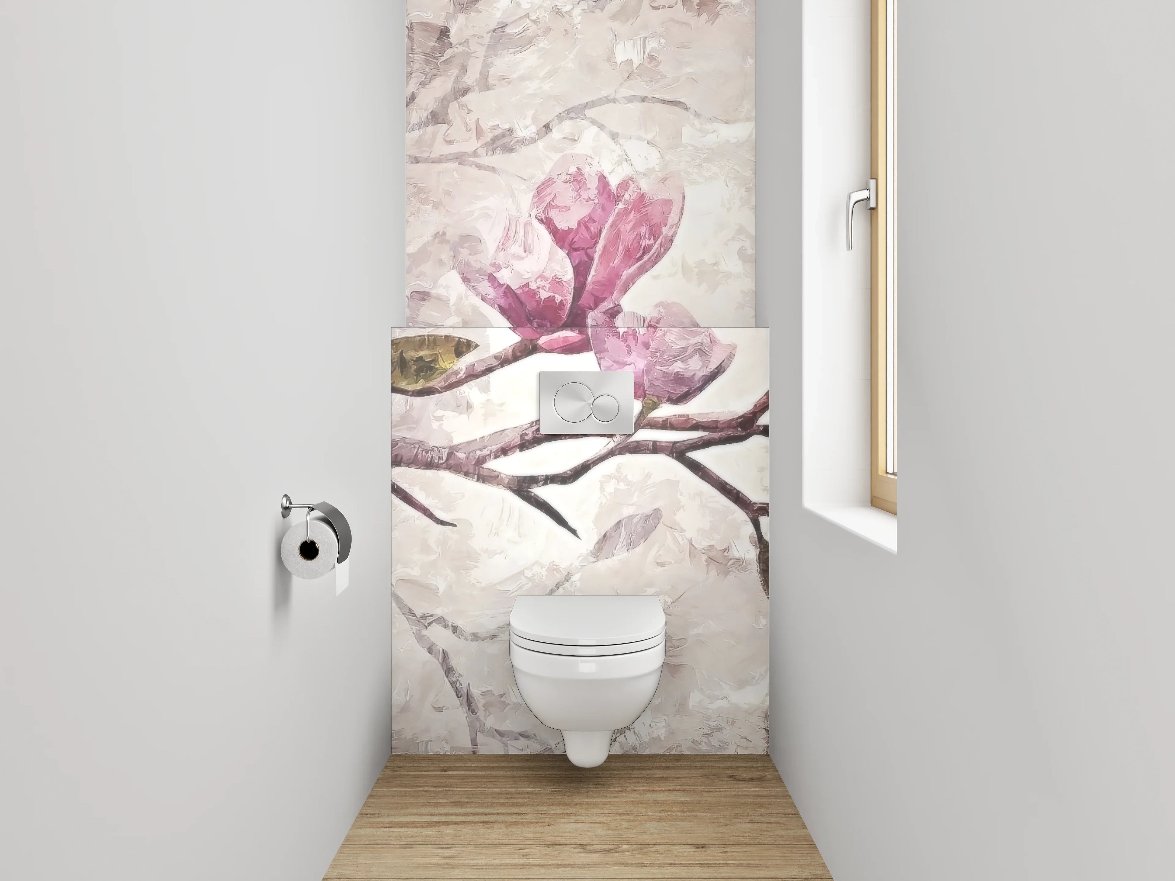 WC-Rückwand - Magnolien Zweig Malerei Rosa Beige