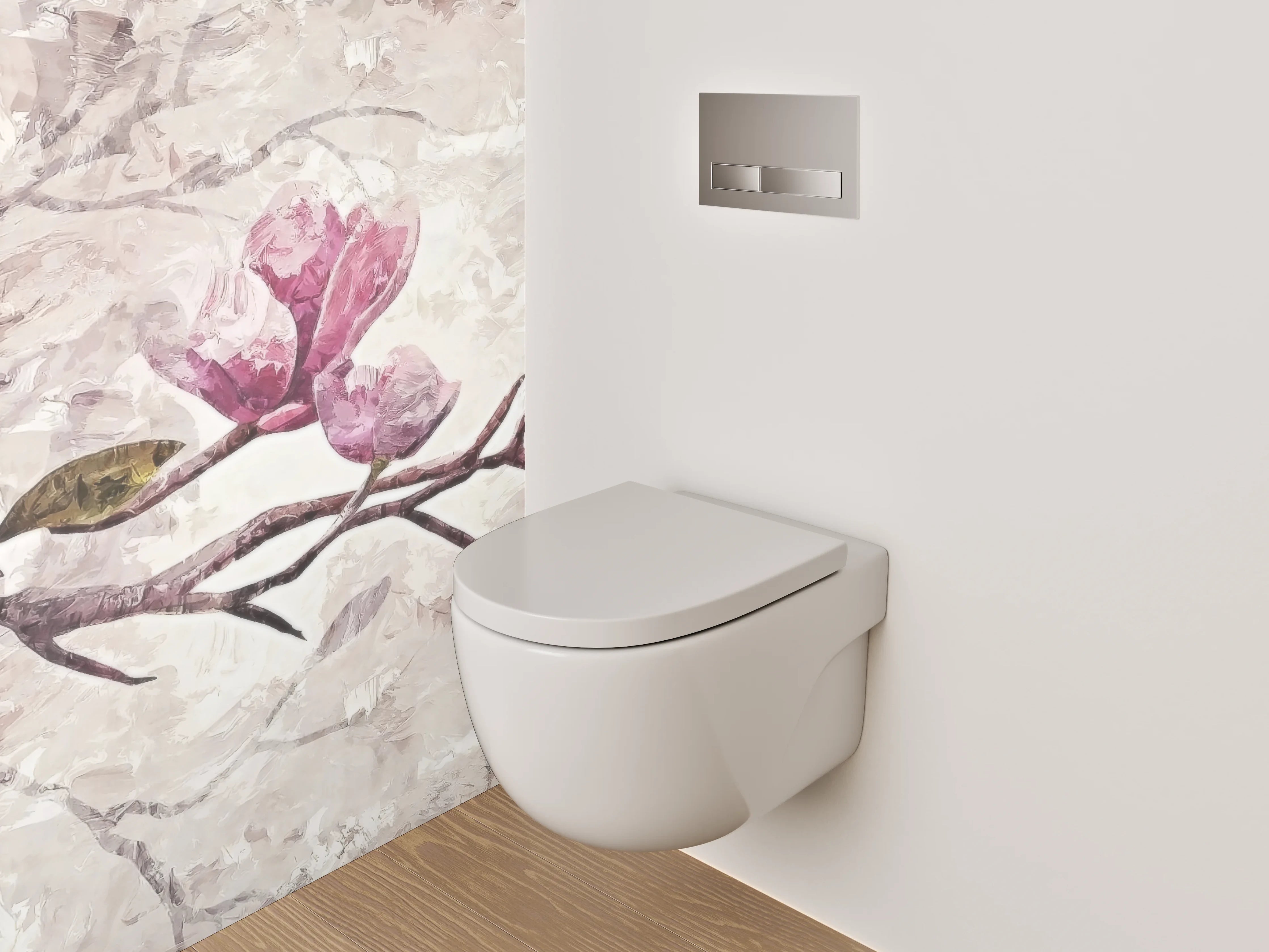 WC-Rückwand - Magnolien Zweig Malerei Rosa Beige