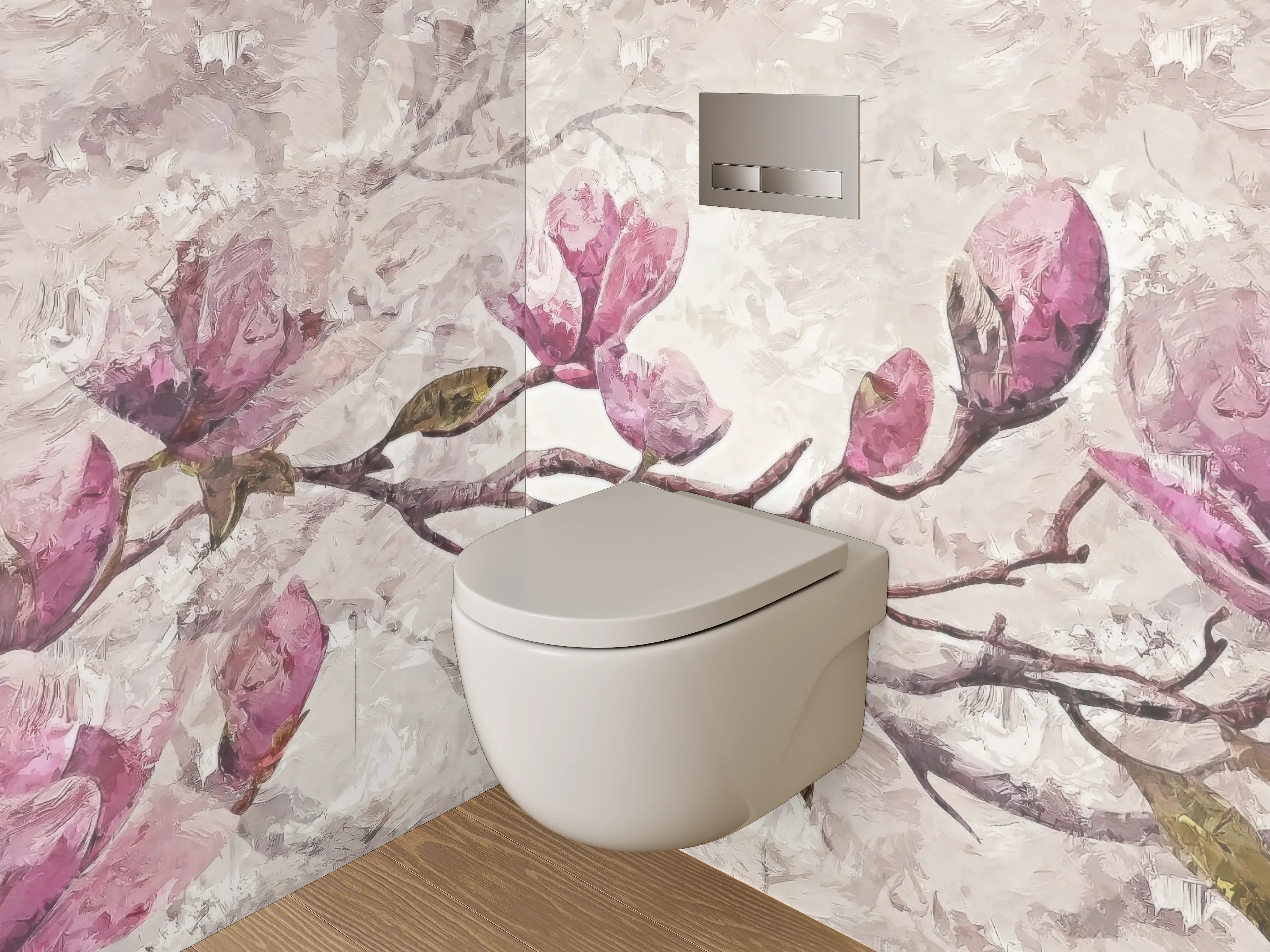 WC-Rückwand - Magnolien Zweig Malerei Rosa Beige