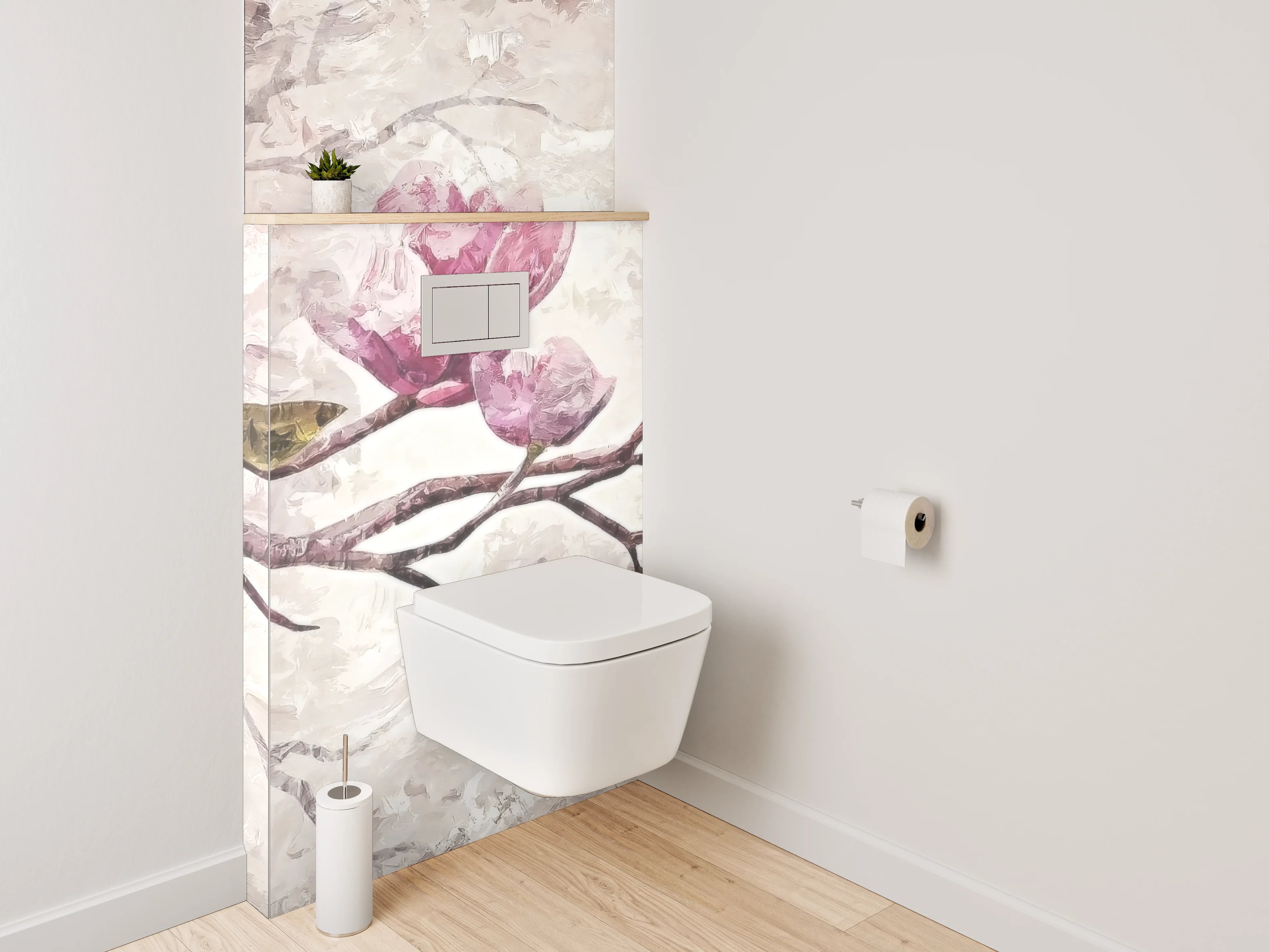 WC-Rückwand - Magnolien Zweig Malerei Rosa Beige