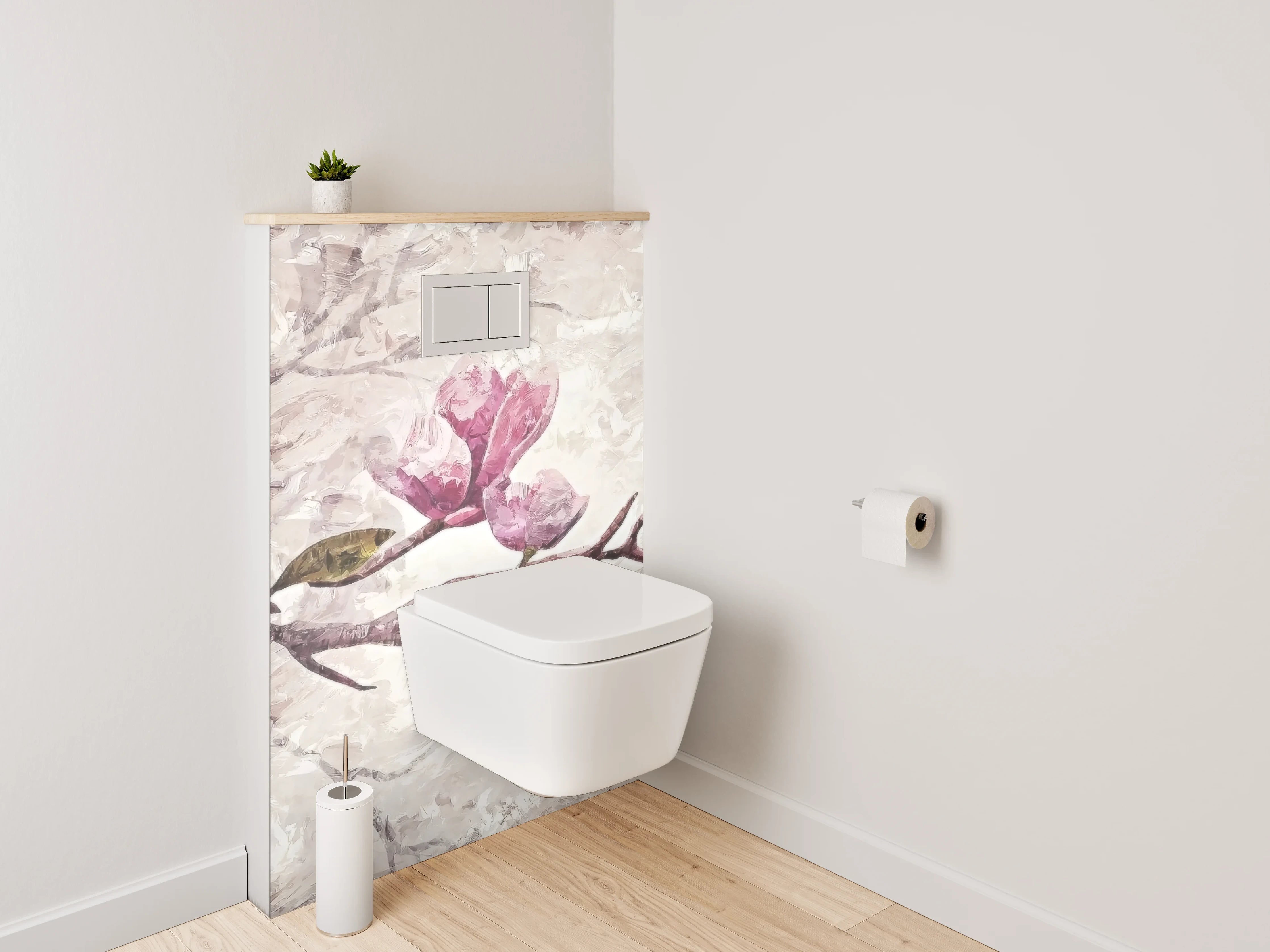 WC-Rückwand - Magnolien Zweig Malerei Rosa Beige