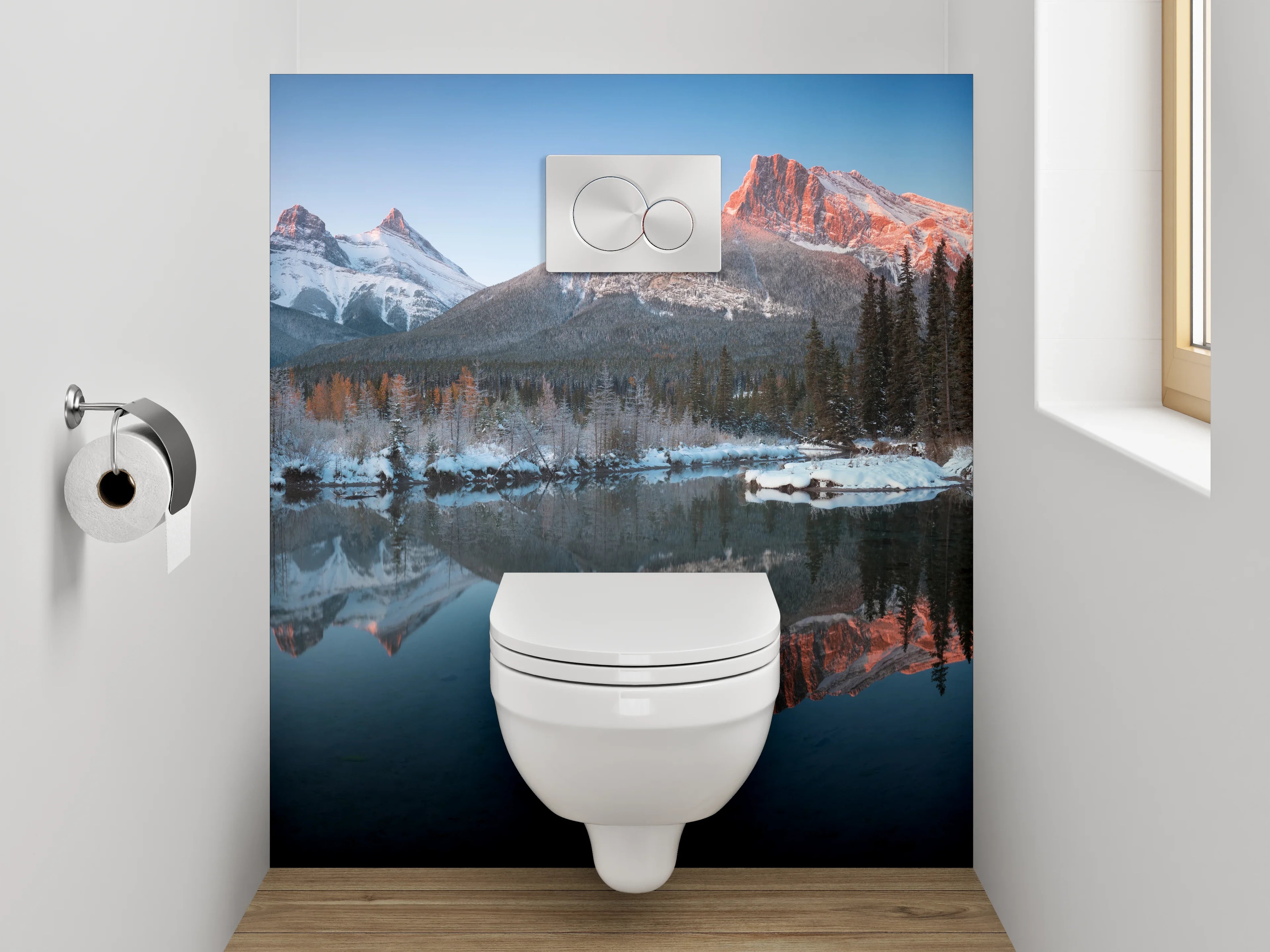 WC-Rückwand - Majestätische Alpenpanorama Spiegelung