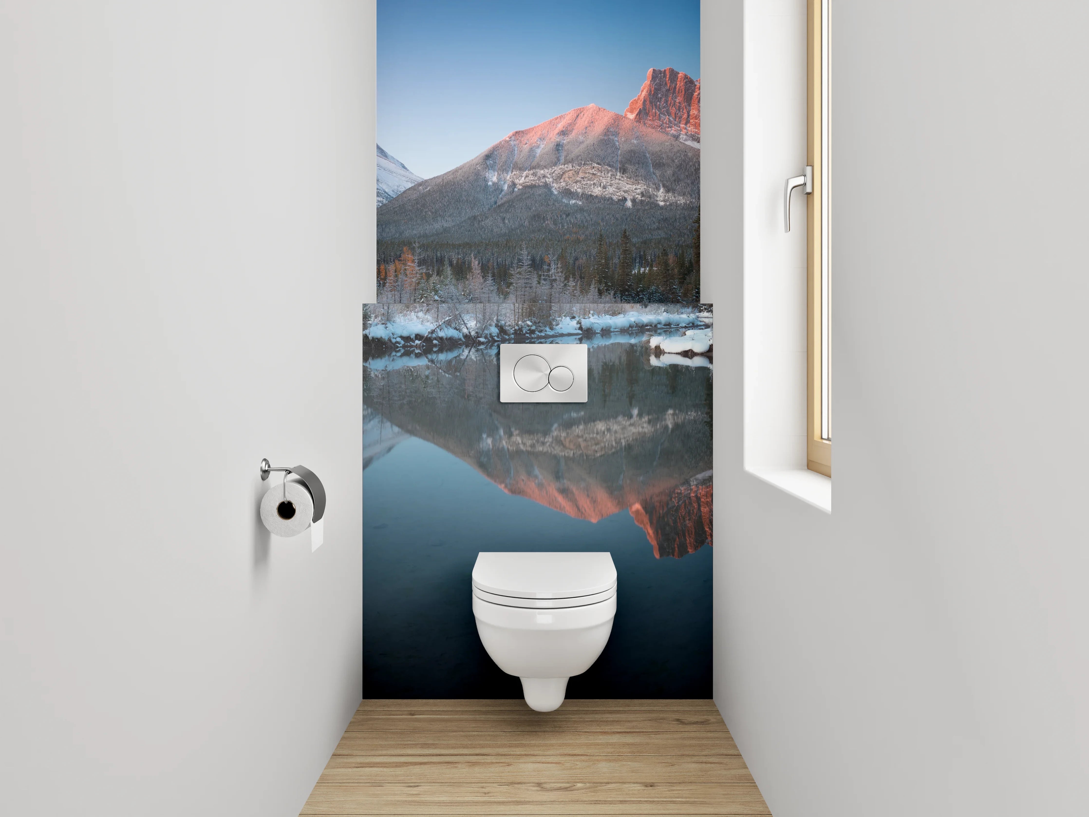 WC-Rückwand - Majestätische Alpenpanorama Spiegelung