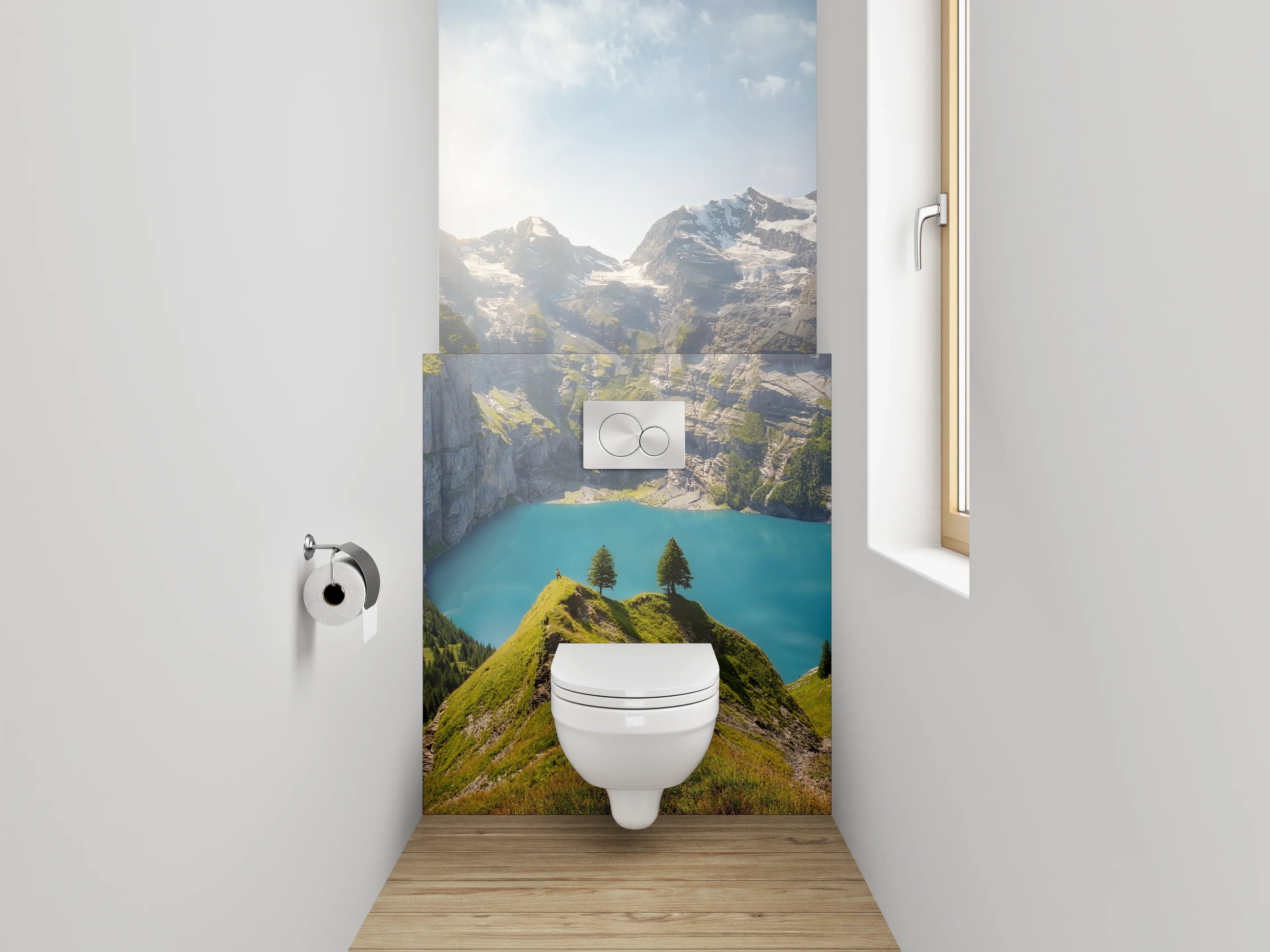 WC-Rückwand - Majestätische Berge am klaren Bergsee