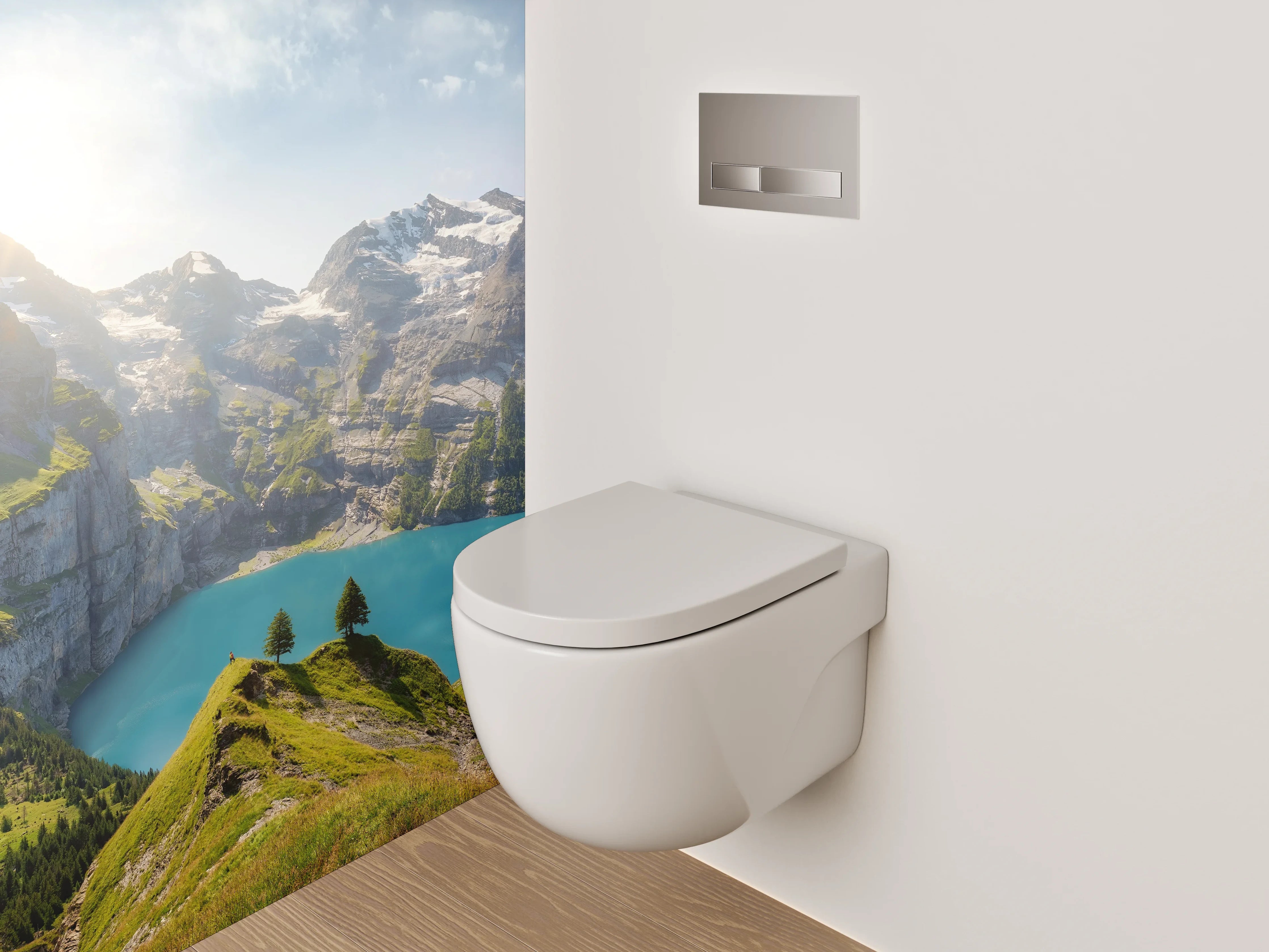 WC-Rückwand - Majestätische Berge am klaren Bergsee