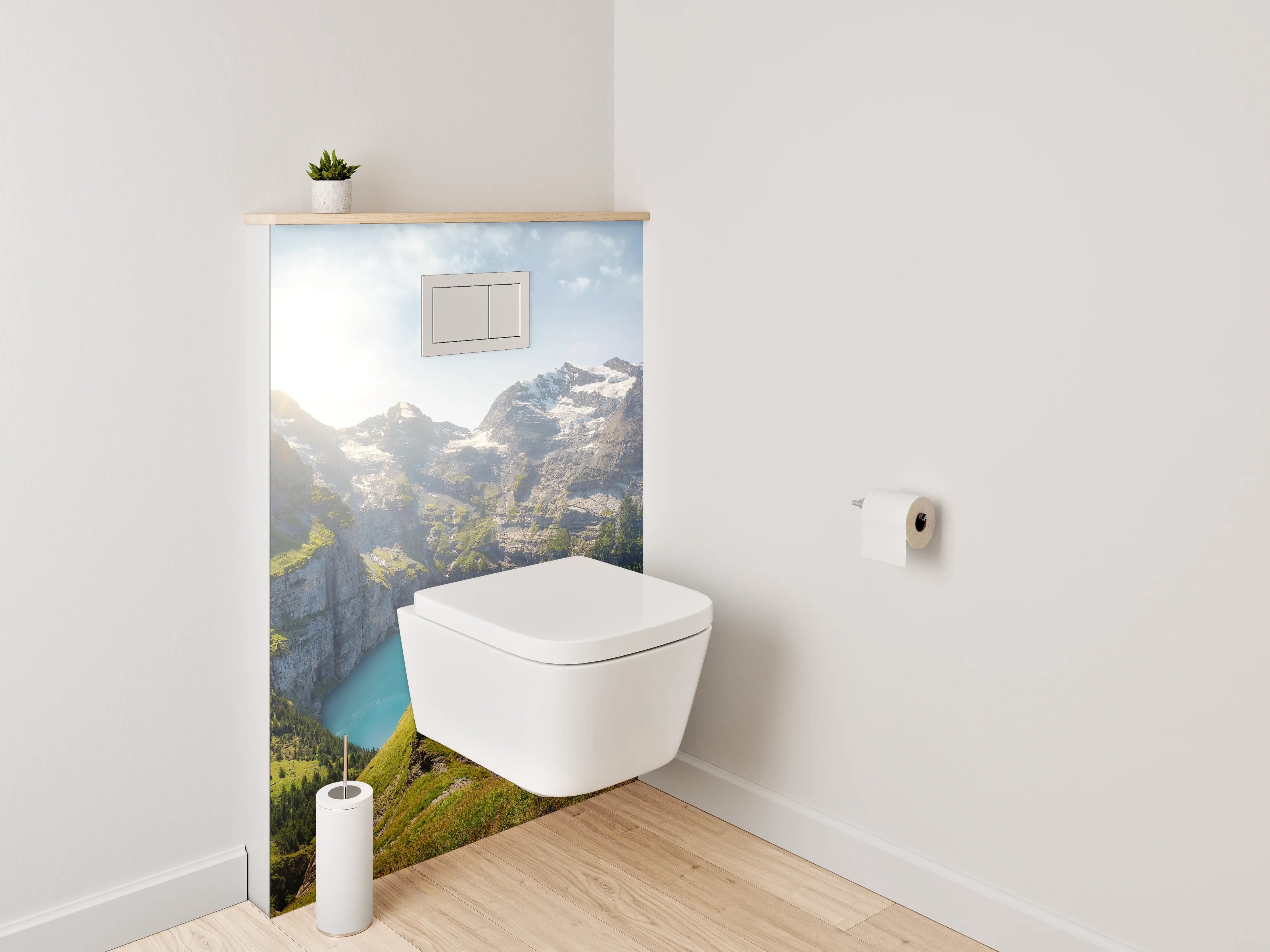 WC-Rückwand - Majestätische Berge am klaren Bergsee
