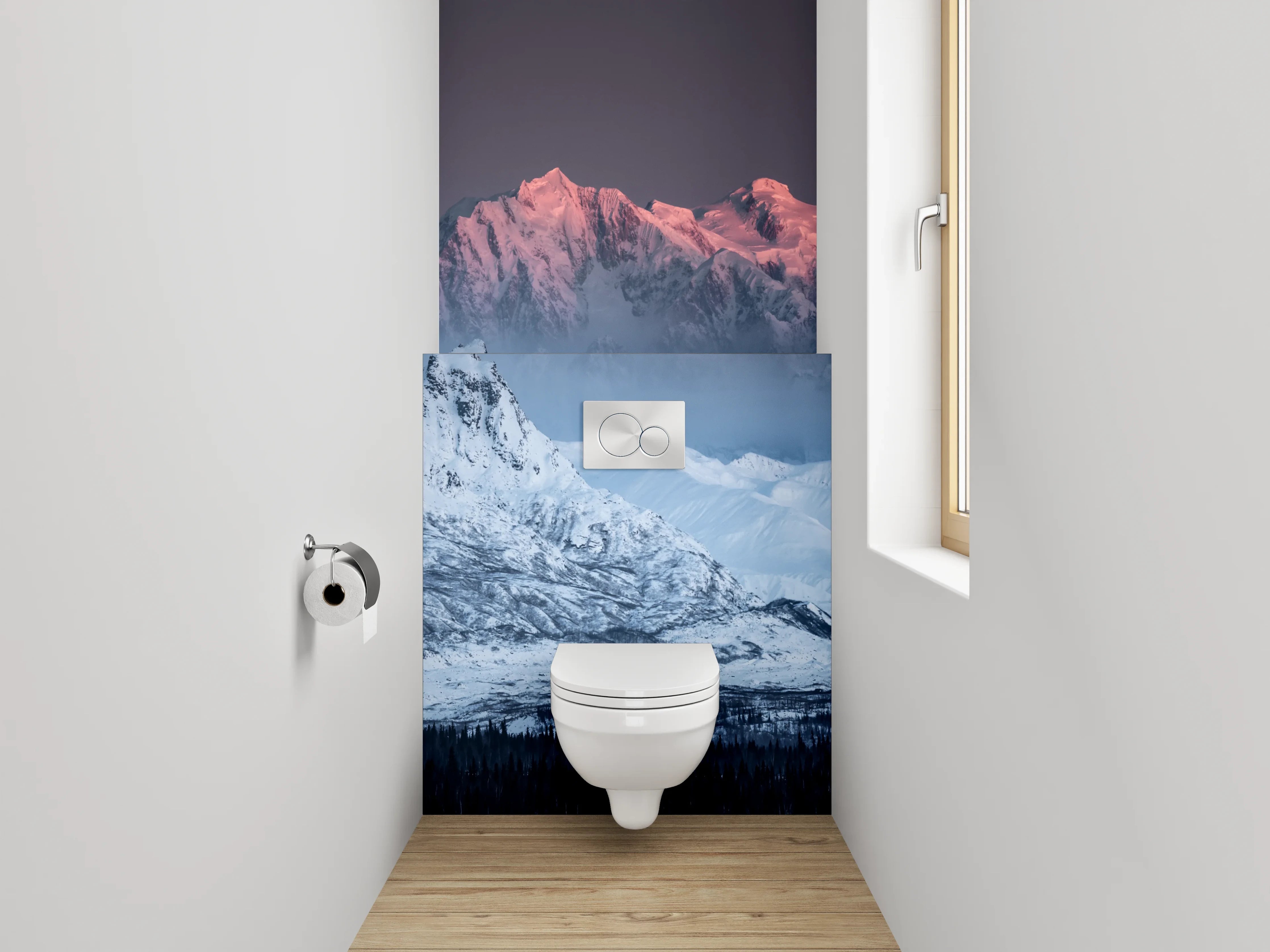 WC-Rückwand - Majestätische Berge im Morgenlicht