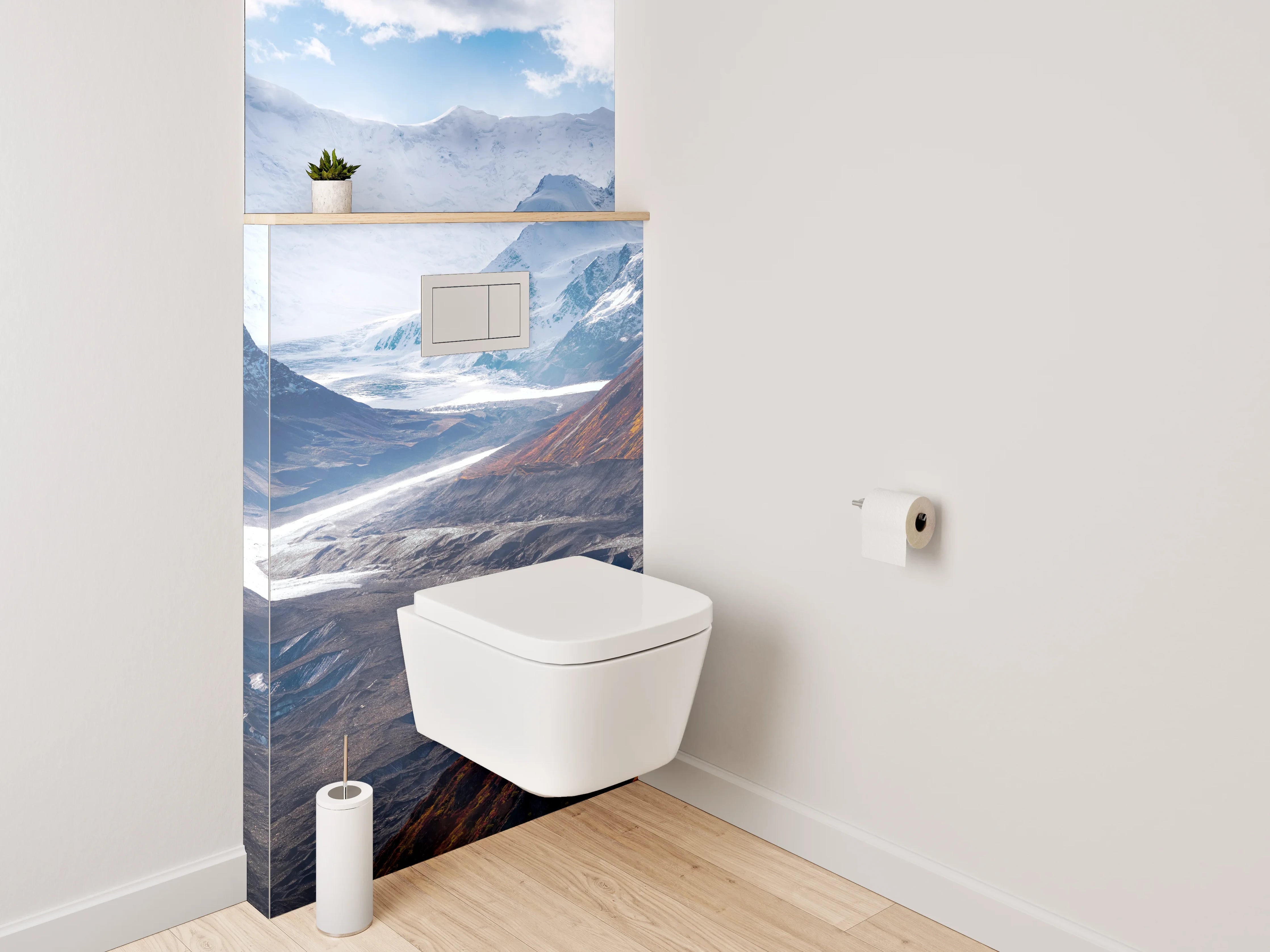 WC-Rückwand - Majestätische Berglandschaft mit Gletscherfluss