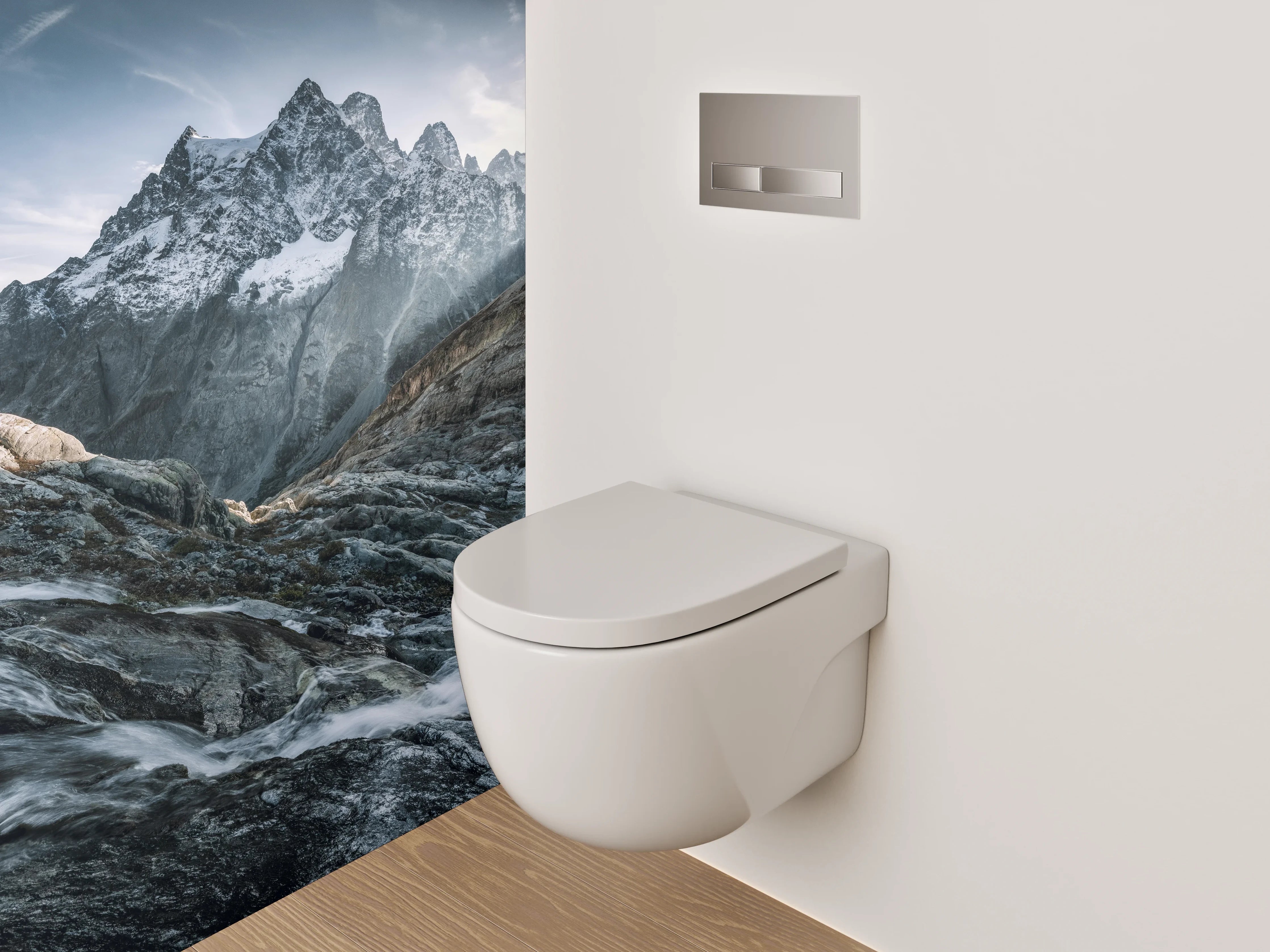 WC-Rückwand - Majestätische Berglandschaft mit Wasserlauf