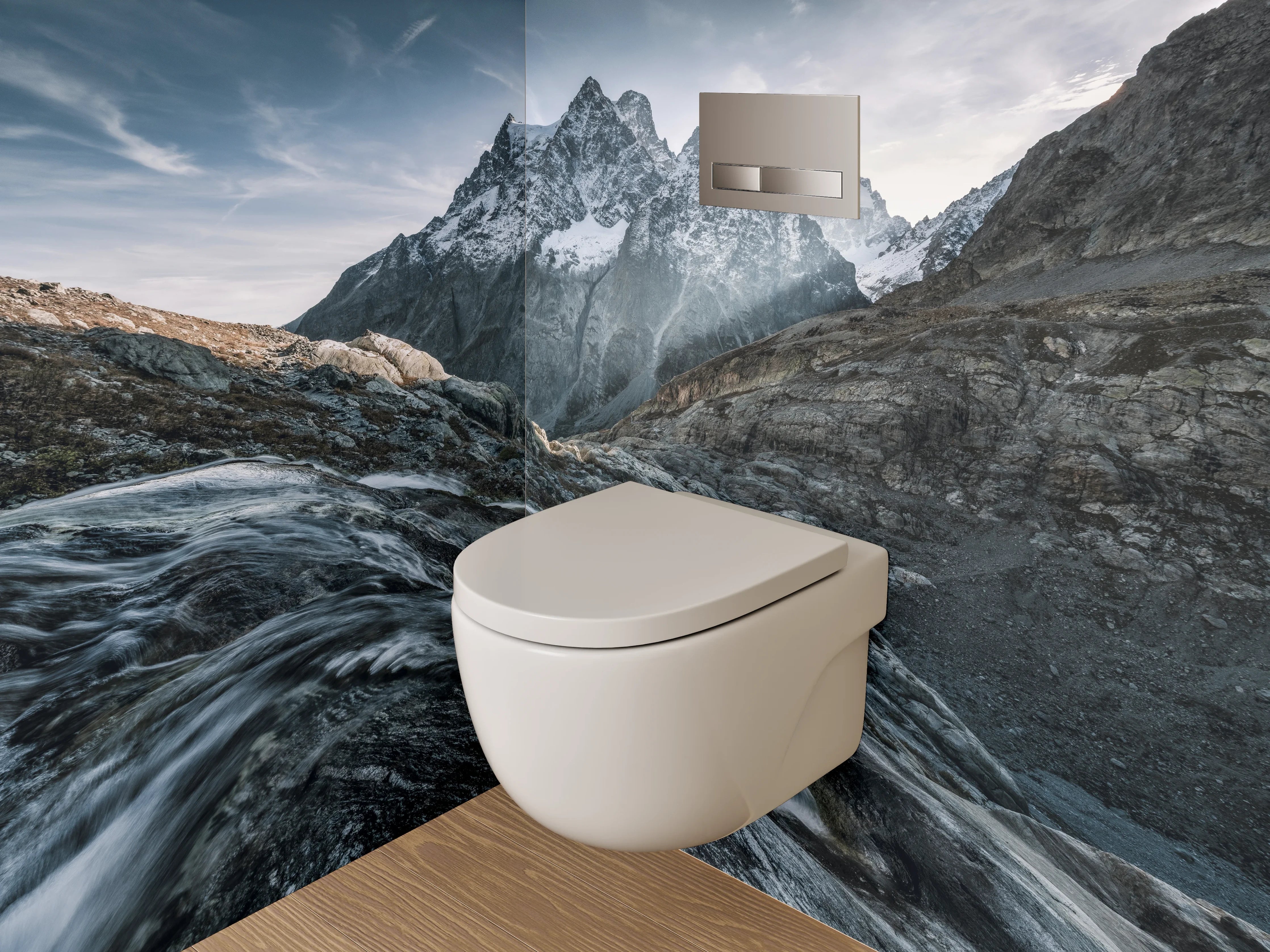 WC-Rückwand - Majestätische Berglandschaft mit Wasserlauf
