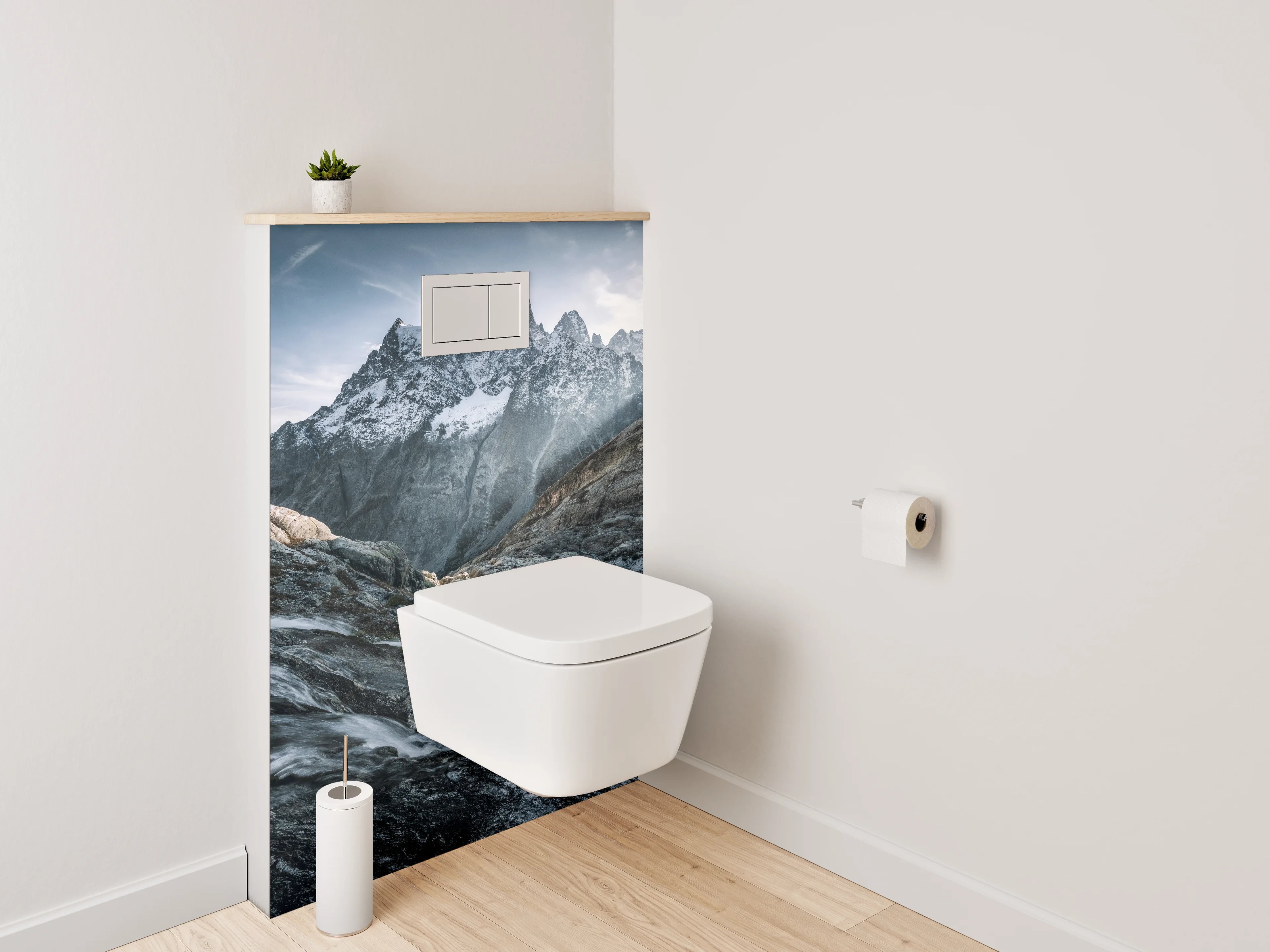 WC-Rückwand - Majestätische Berglandschaft mit Wasserlauf