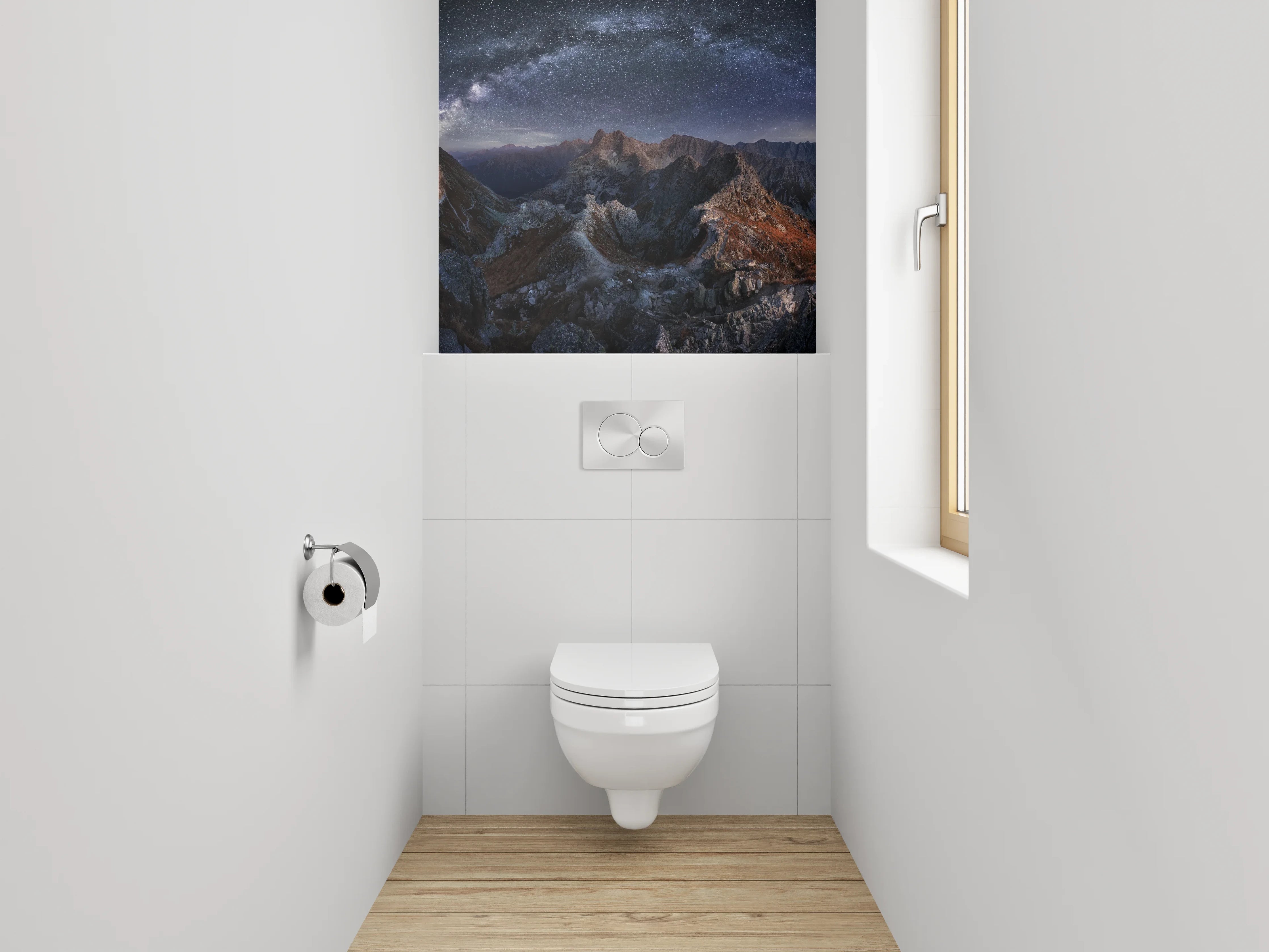 WC-Rückwand - Majestätische Berglandschaft unter Sternenhimmel