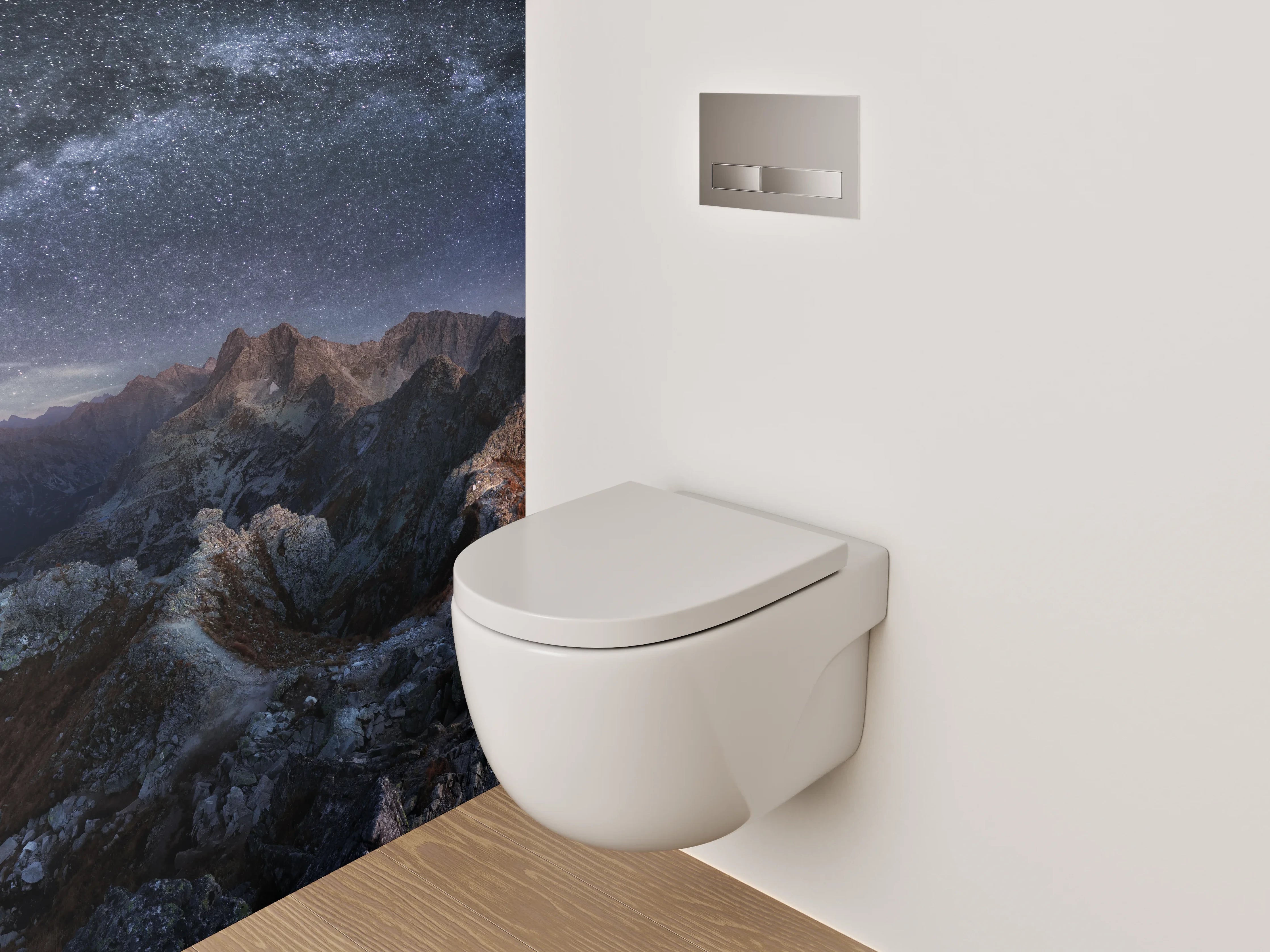 WC-Rückwand - Majestätische Berglandschaft unter Sternenhimmel