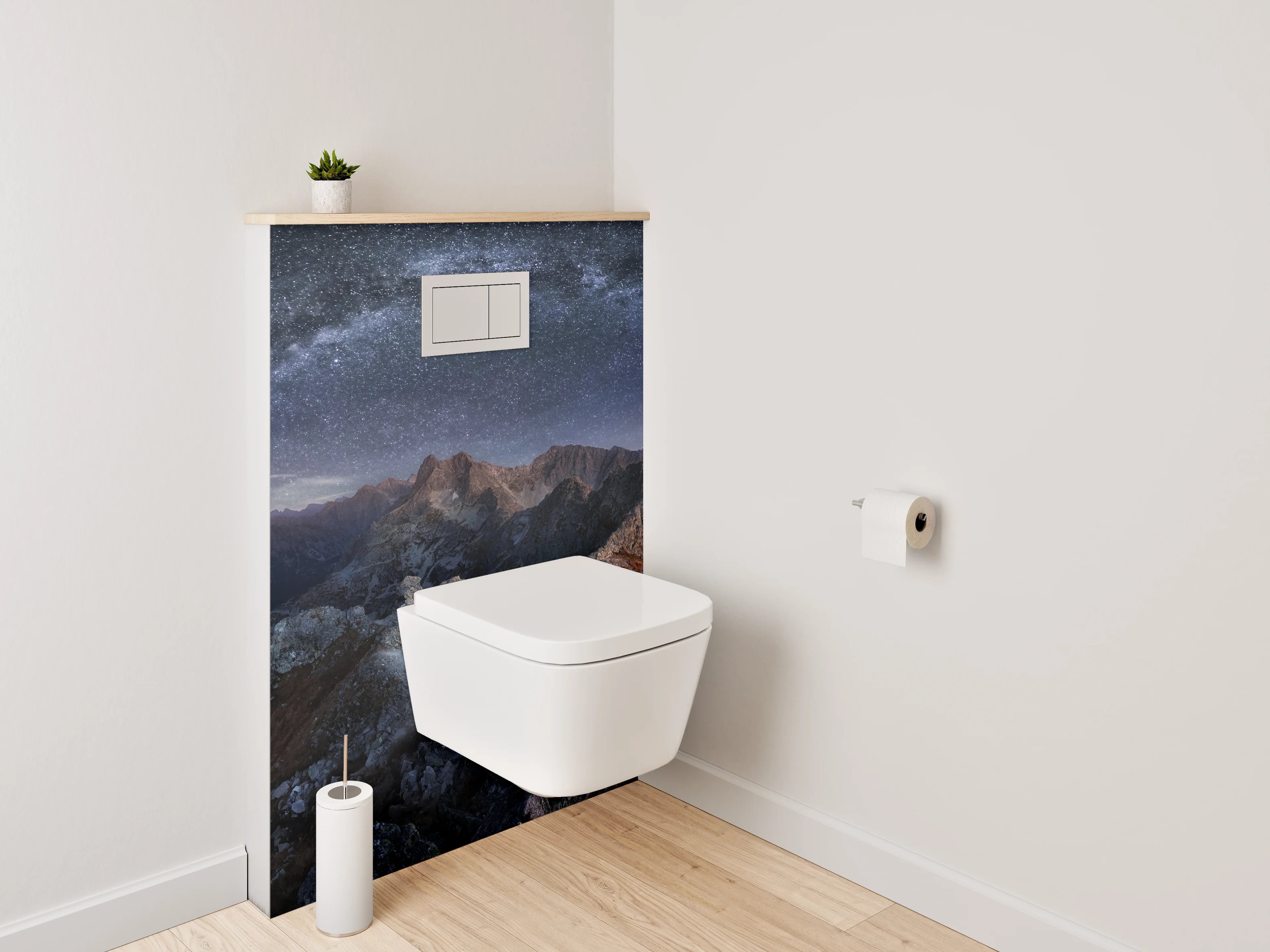 WC-Rückwand - Majestätische Berglandschaft unter Sternenhimmel