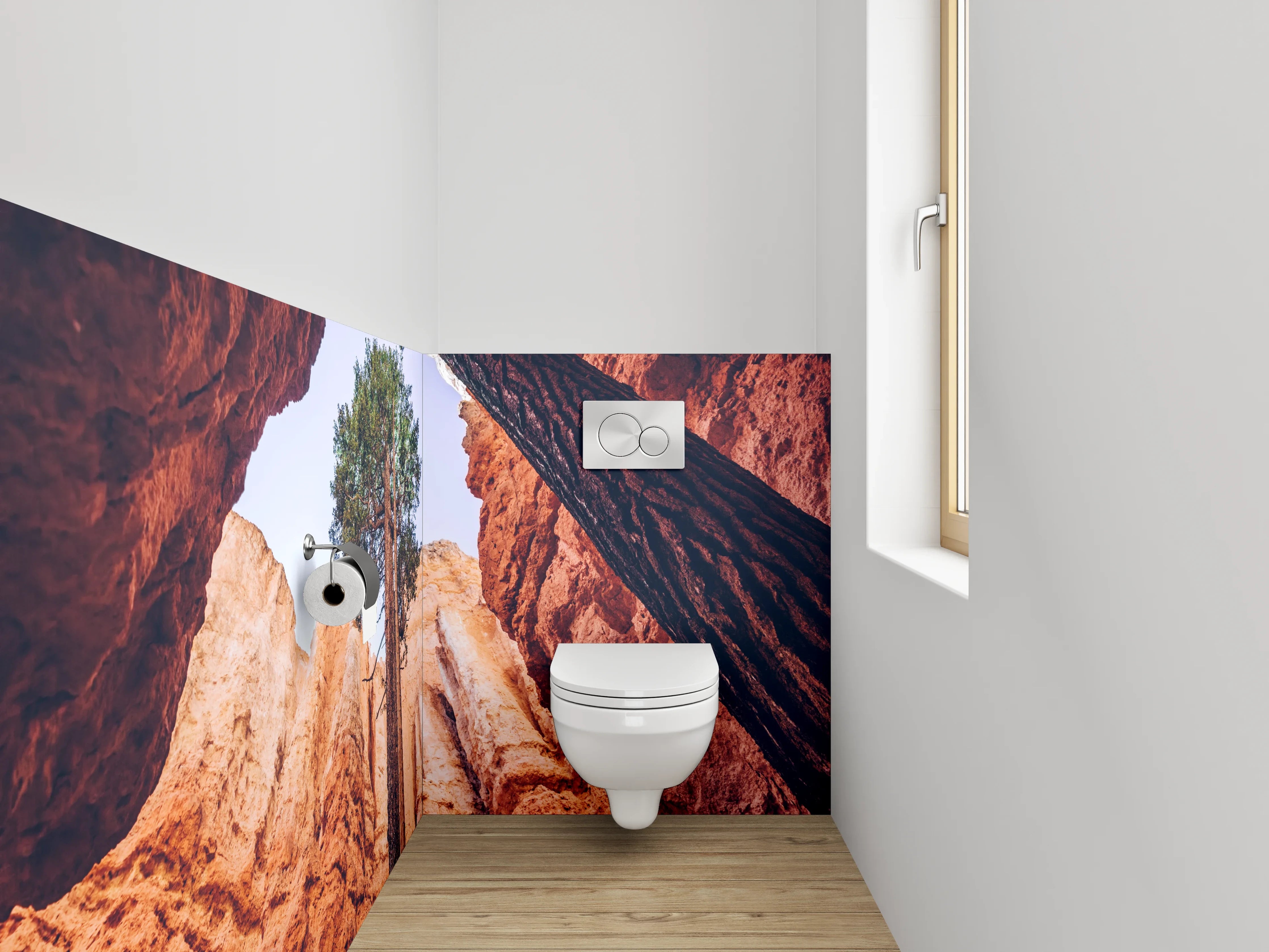 WC-Rückwand - Majestätische Felsen und Bäume Fotomotiv