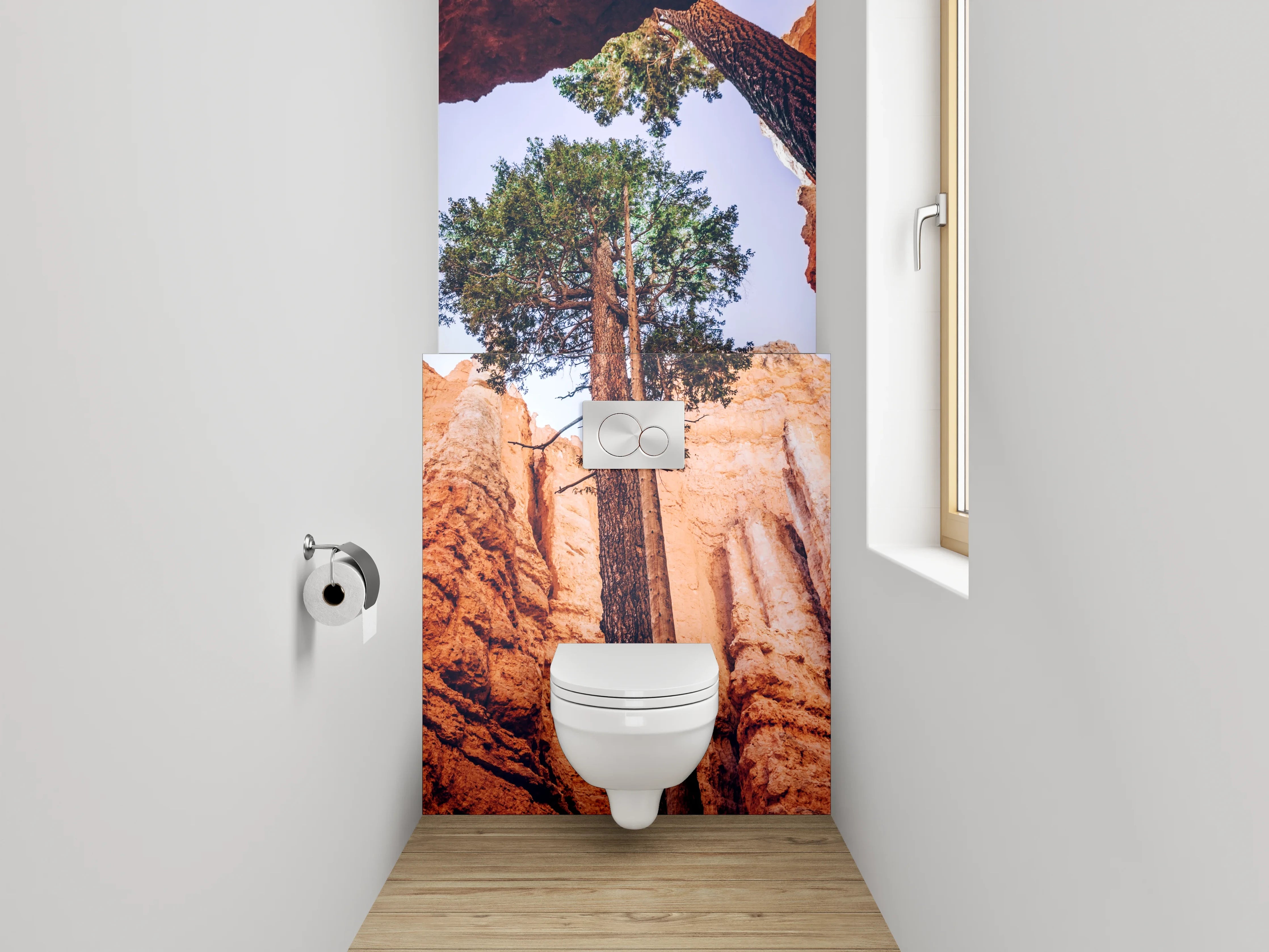 WC-Rückwand - Majestätische Felsen und Bäume Fotomotiv