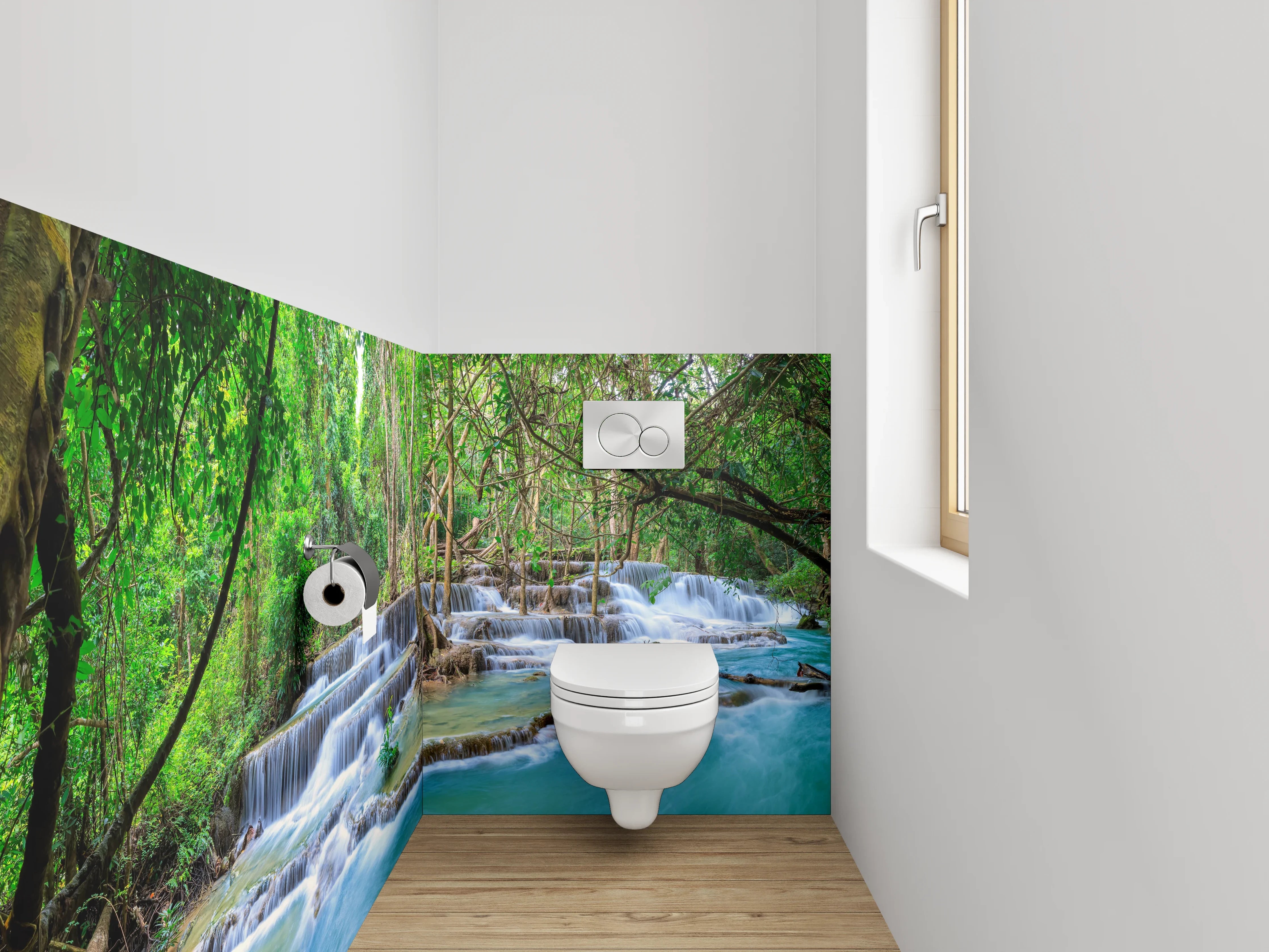 WC-Rückwand - Majestätische Wasserfall-Oase im Dschungel