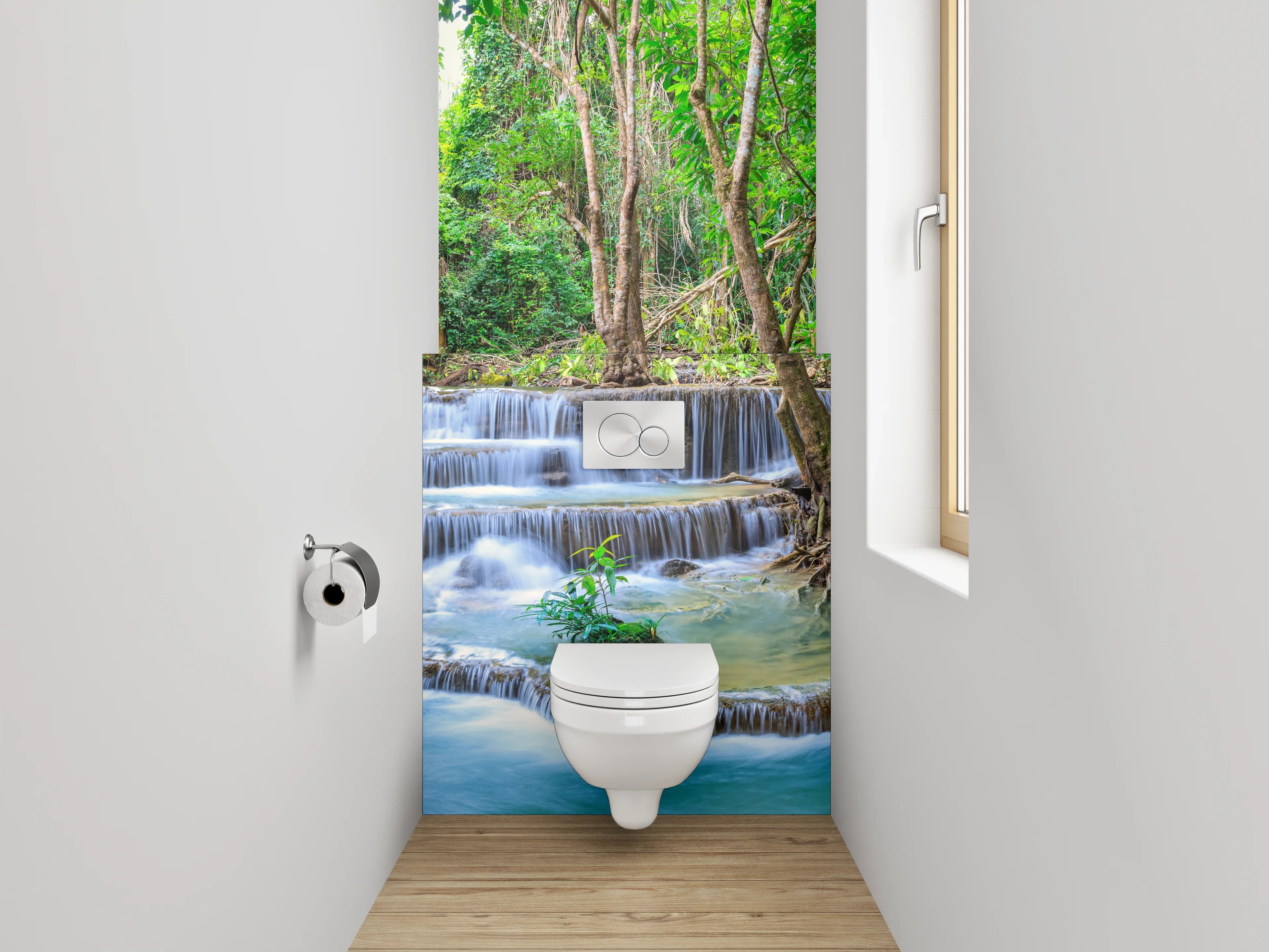 WC-Rückwand - Majestätische Wasserfall-Oase im Dschungel