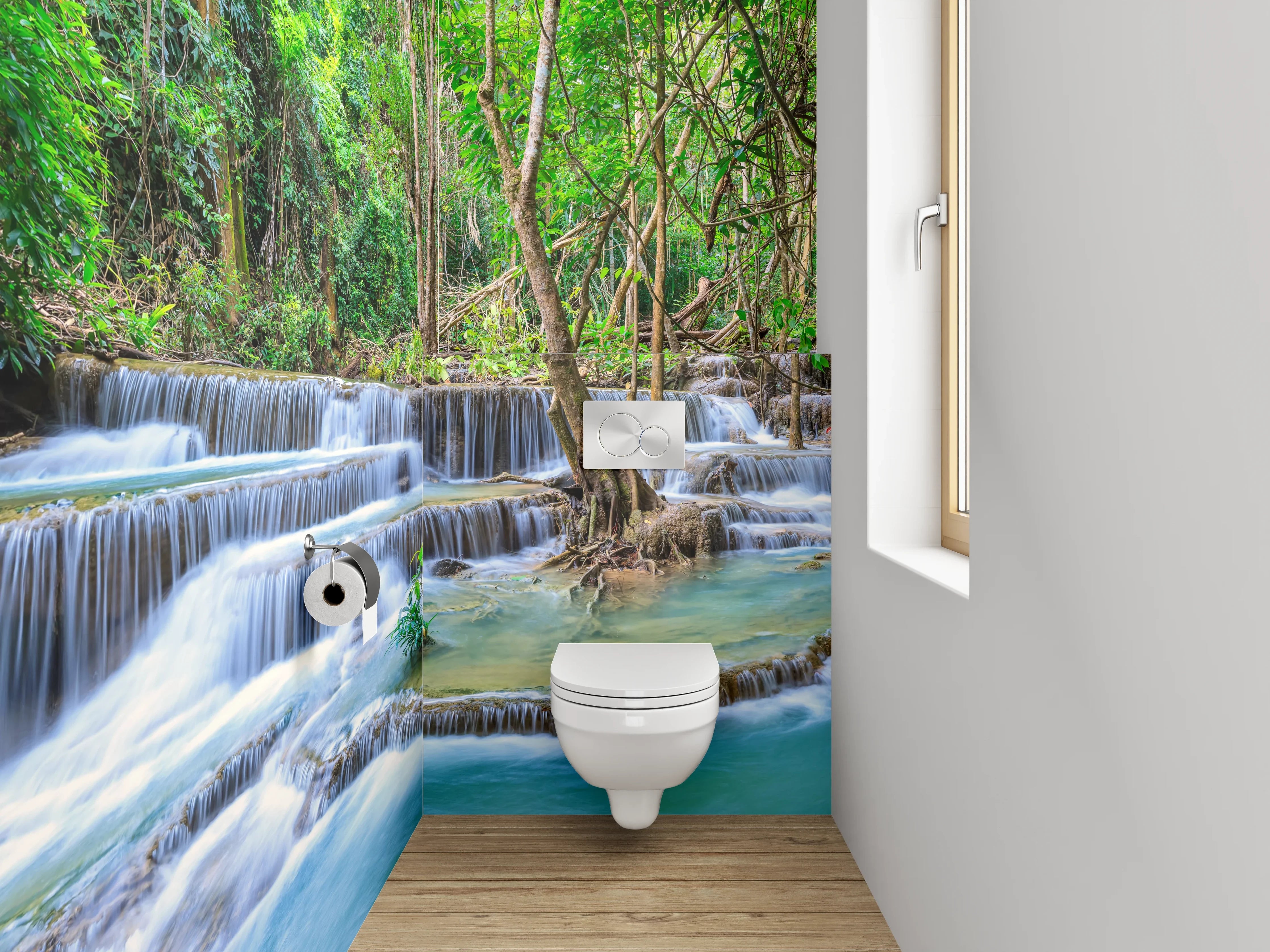WC-Rückwand - Majestätische Wasserfall-Oase im Dschungel