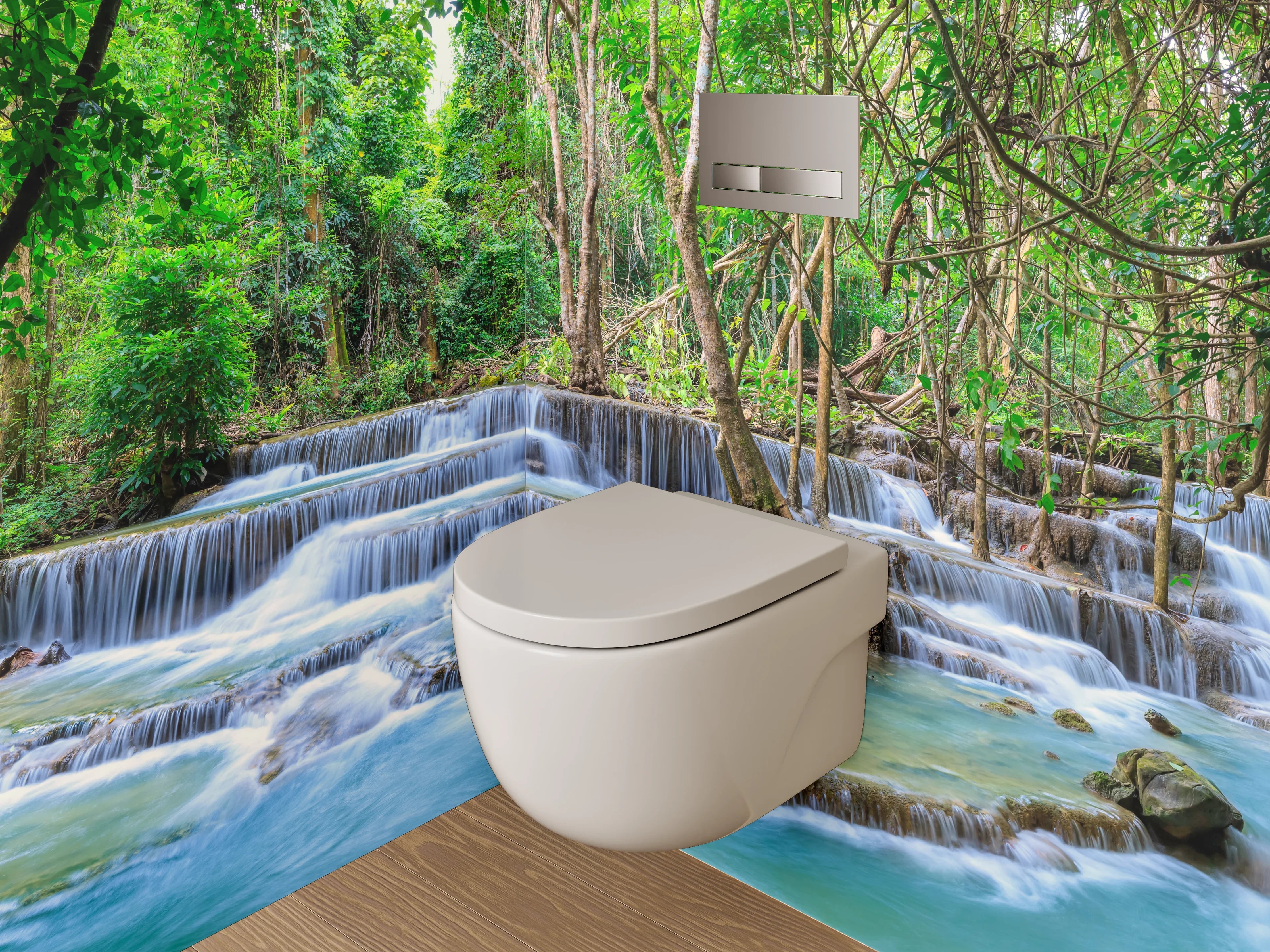WC-Rückwand - Majestätische Wasserfall-Oase im Dschungel