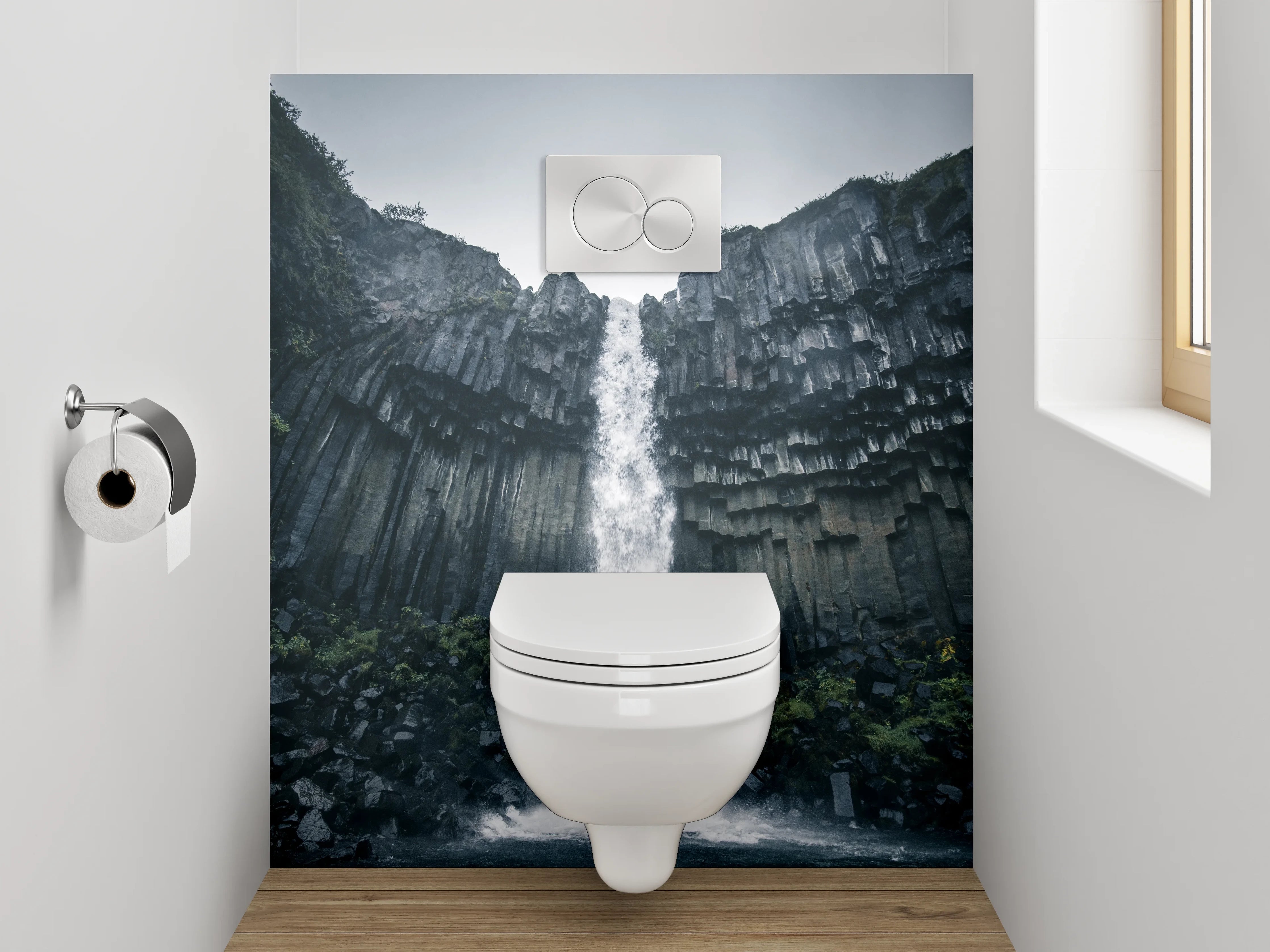 WC-Rückwand - Majestätischer Basalt-Wasserfall Natur