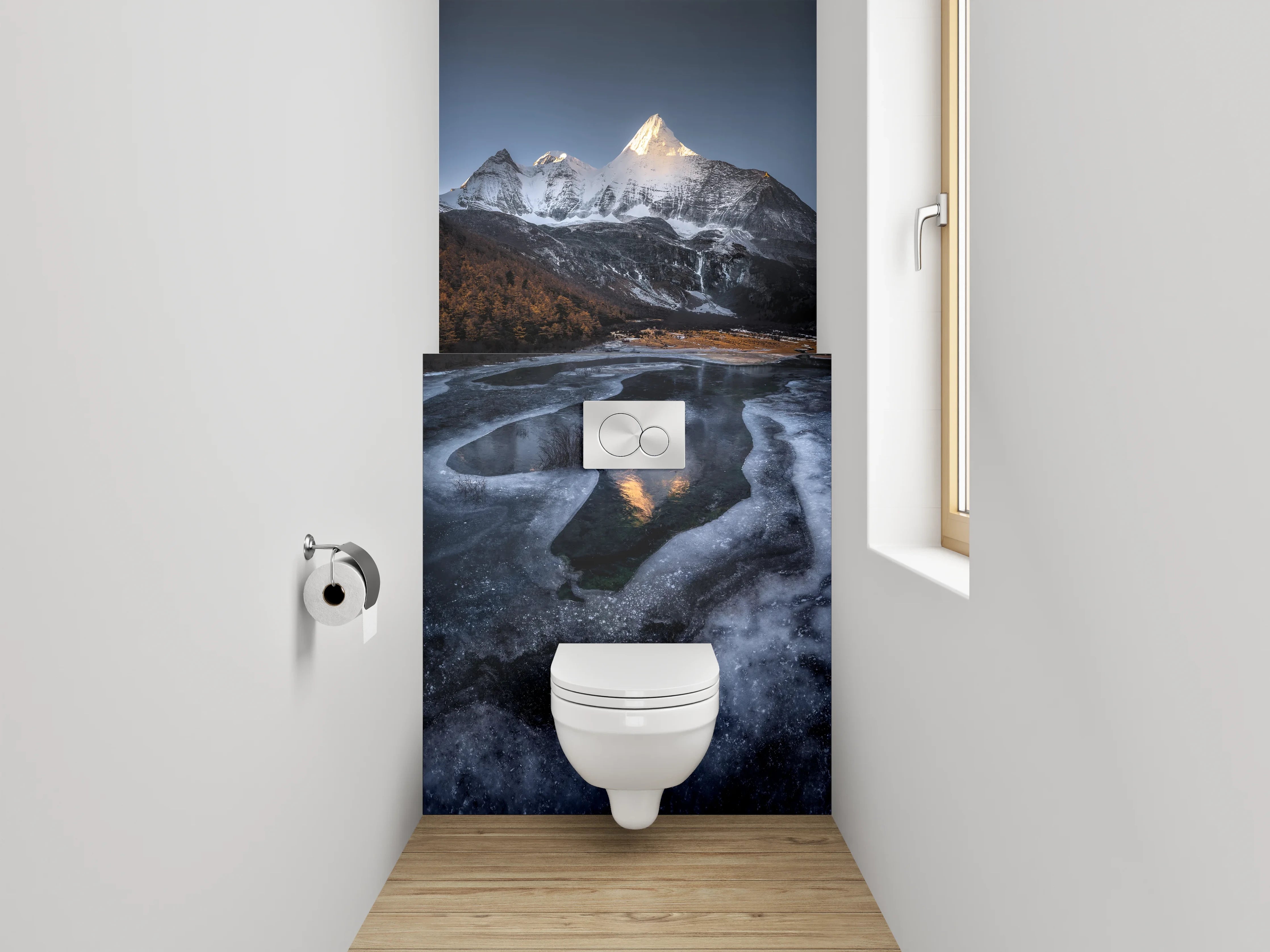 WC-Rückwand - Majestätischer Berg im Sonnenaufgang