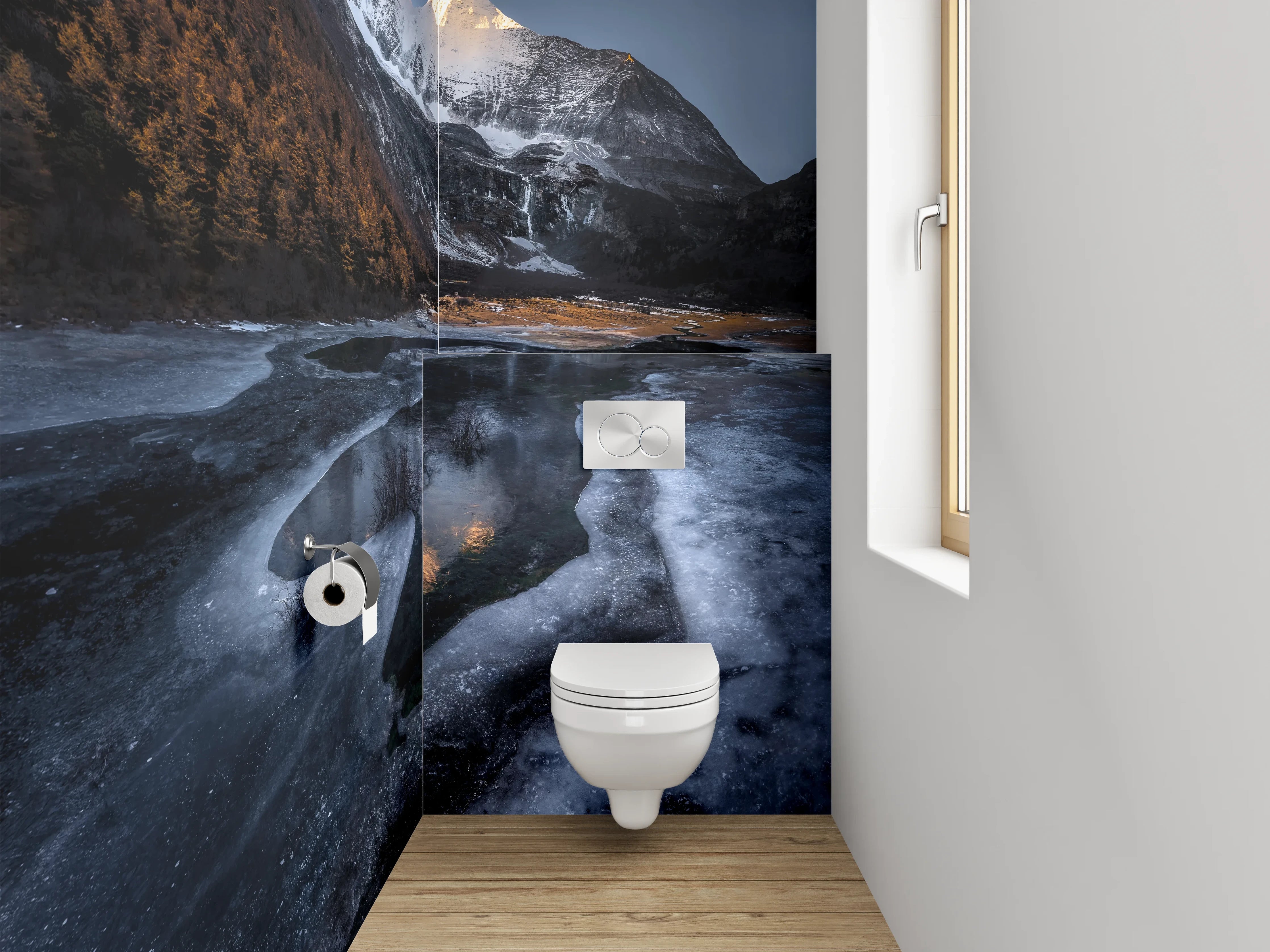 WC-Rückwand - Majestätischer Berg im Sonnenaufgang