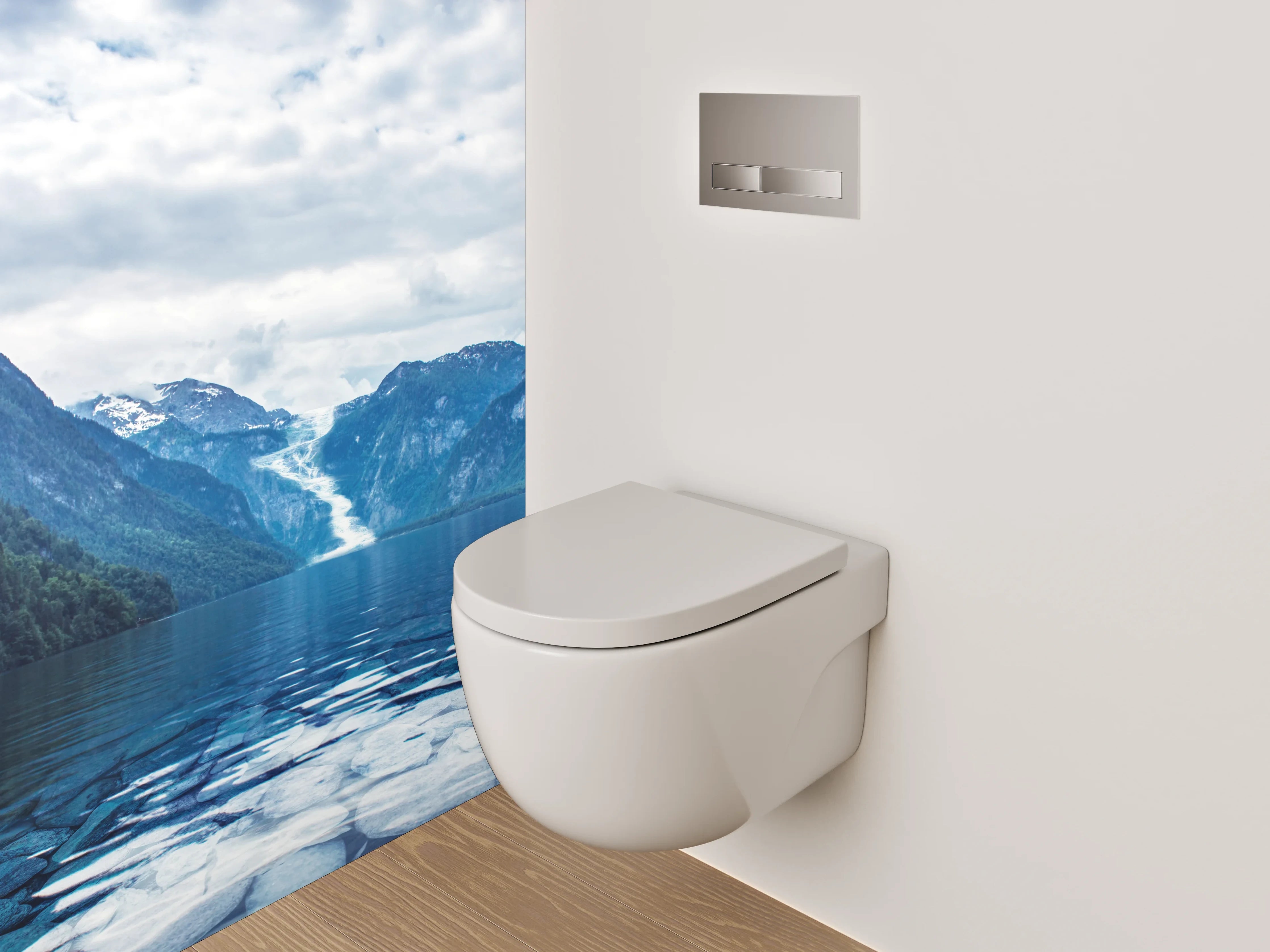 WC-Rückwand - Majestätischer Bergsee mit Wasserfall