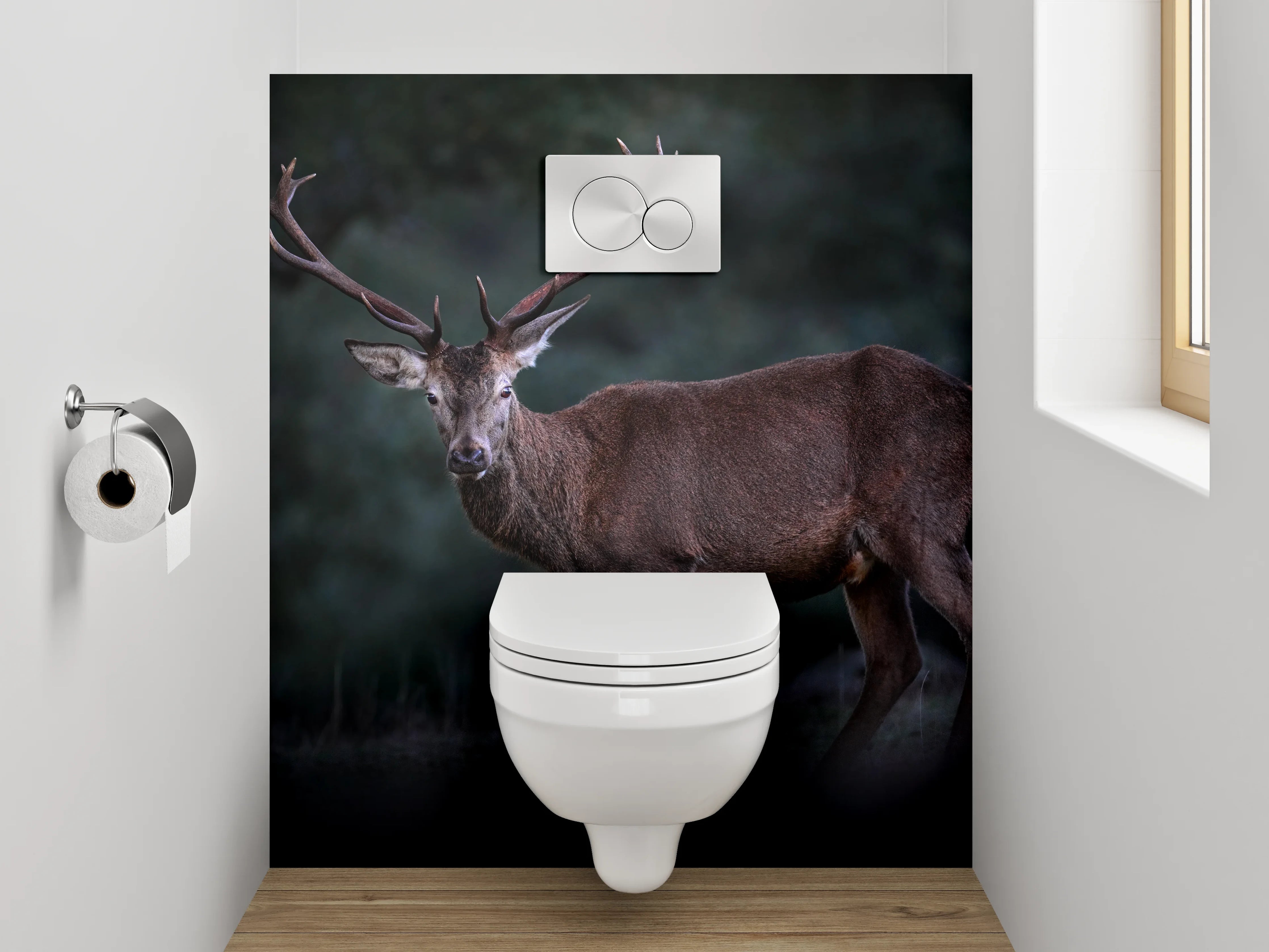 WC-Rückwand - Majestätischer Hirsch im Wald