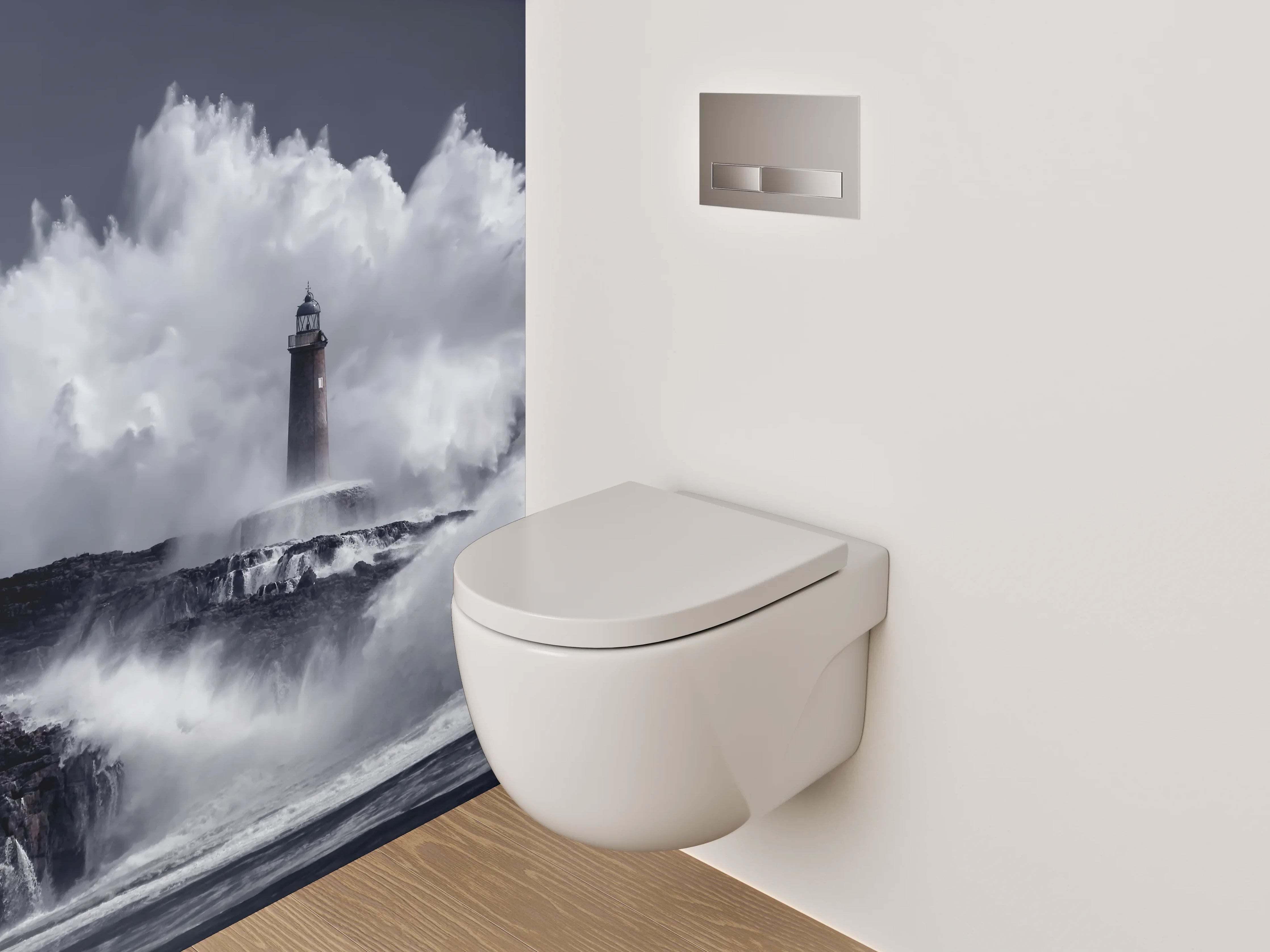 WC-Rückwand - Majestätischer Leuchtturm in Sturmfluten