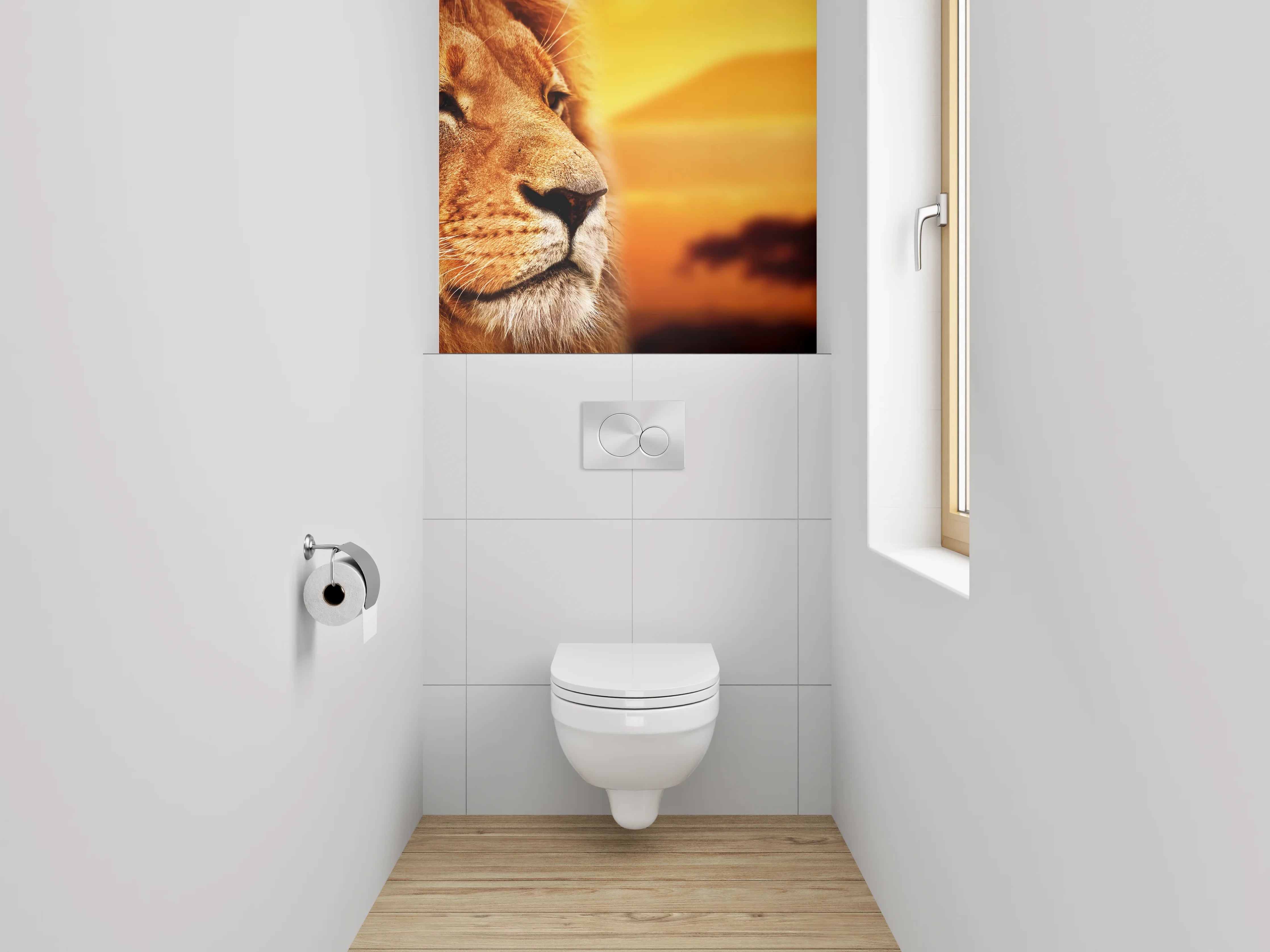WC-Rückwand - Majestätischer Löwe Savanne Sonnenuntergang