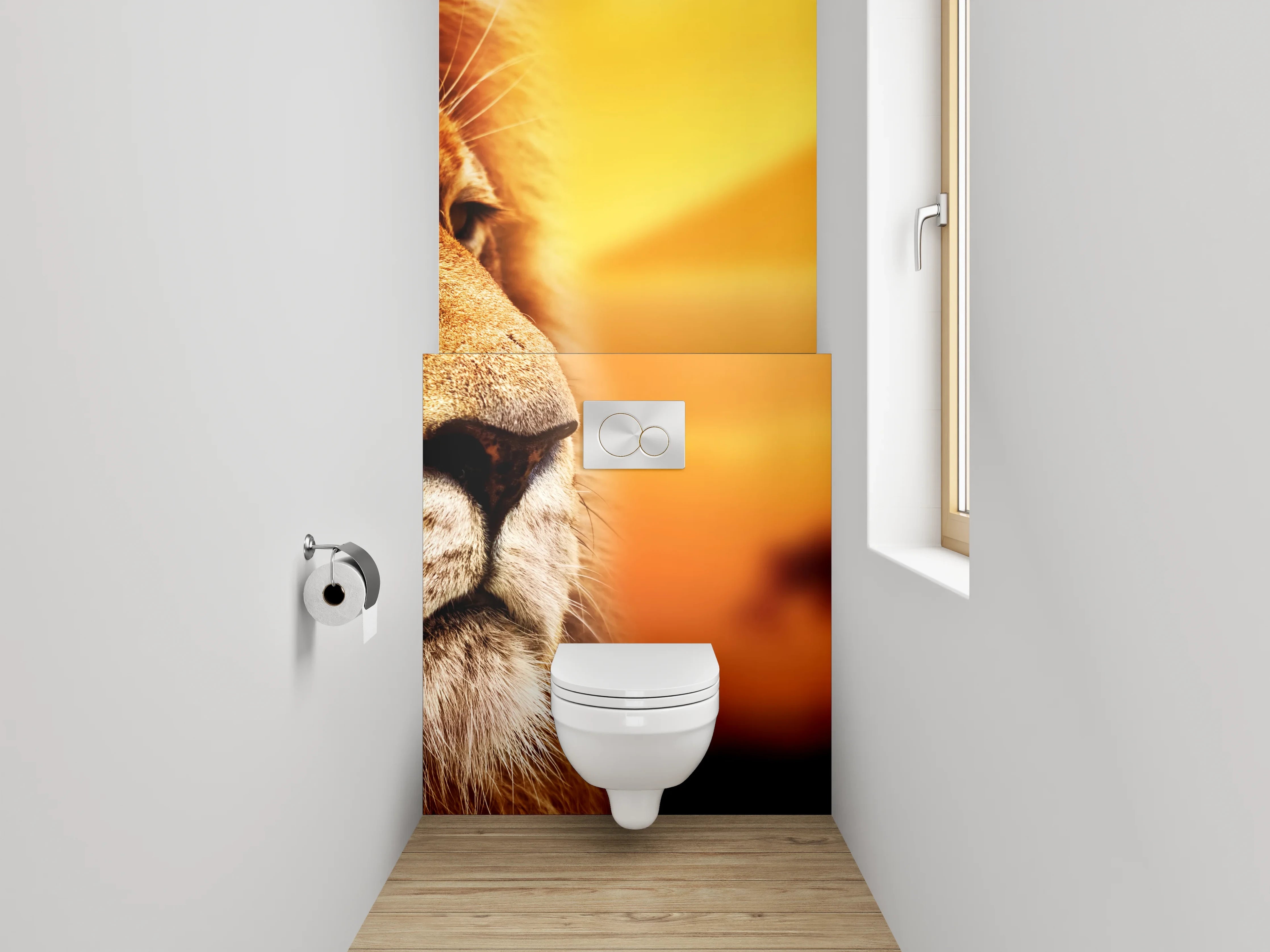 WC-Rückwand - Majestätischer Löwe Savanne Sonnenuntergang