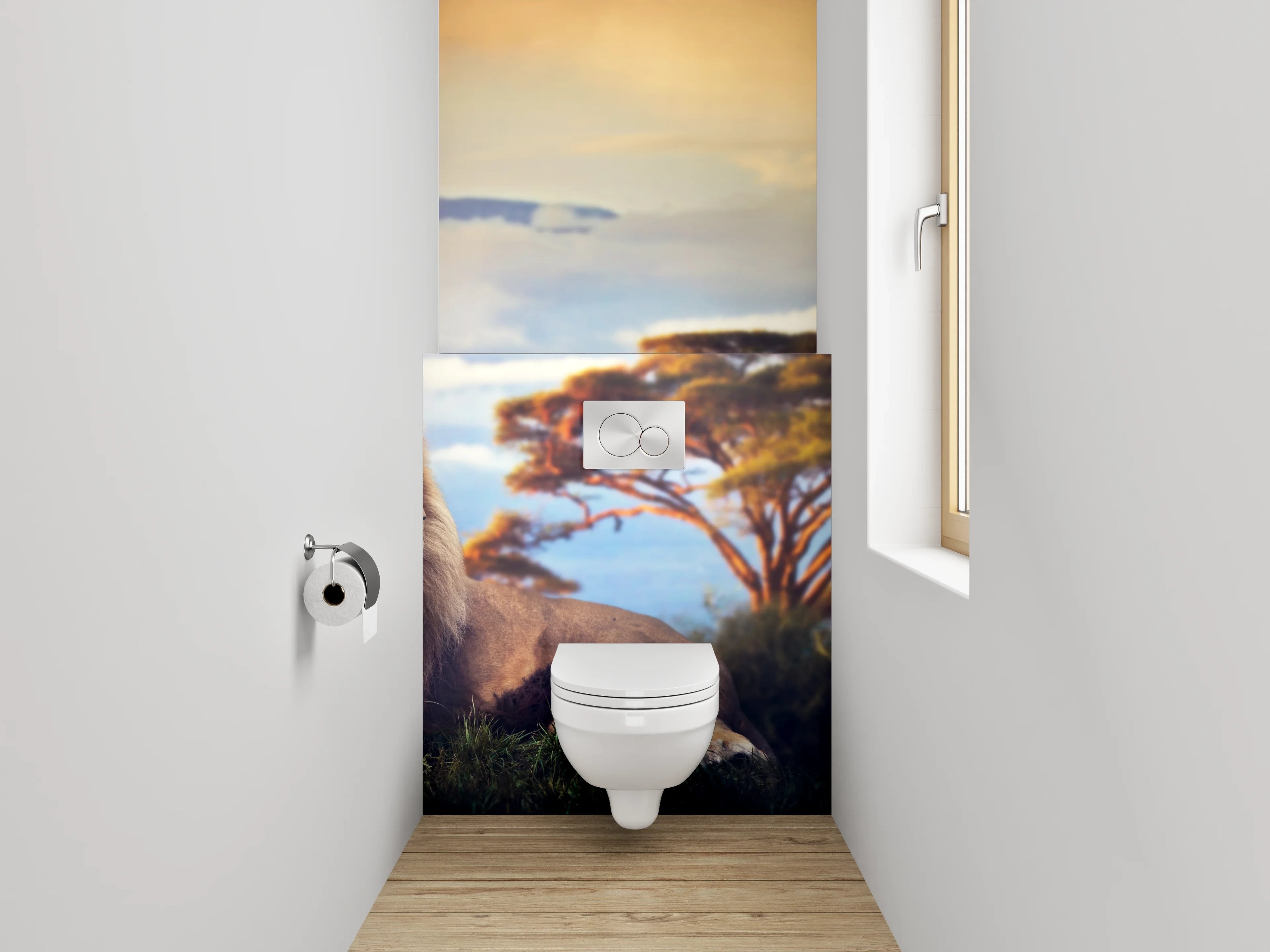 WC-Rückwand - Majestätischer Löwe in afrikanischer Savanne