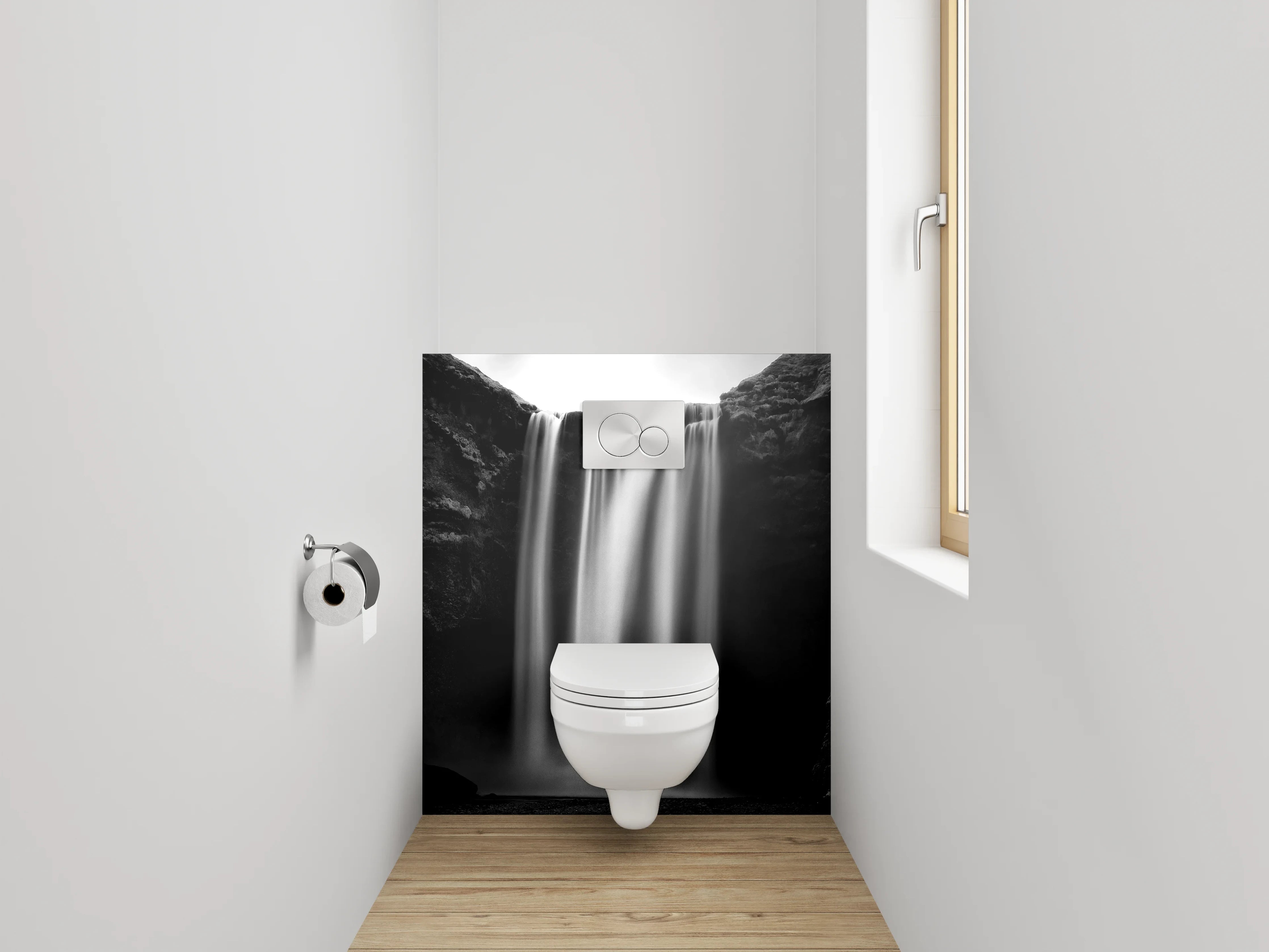 WC-Rückwand - Majestätischer Schwarz-Weiß Wasserfall