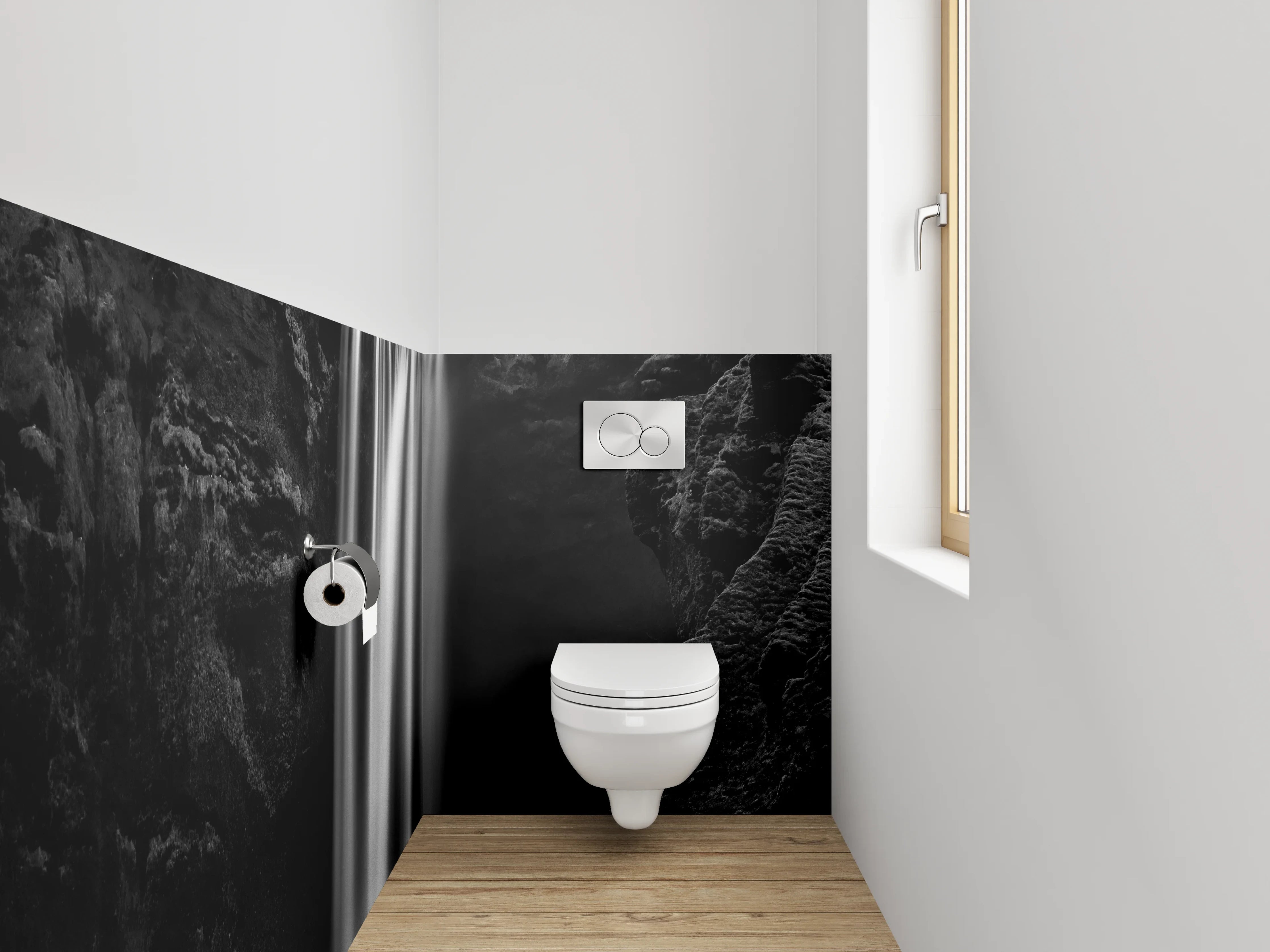 WC-Rückwand - Majestätischer Schwarz-Weiß Wasserfall