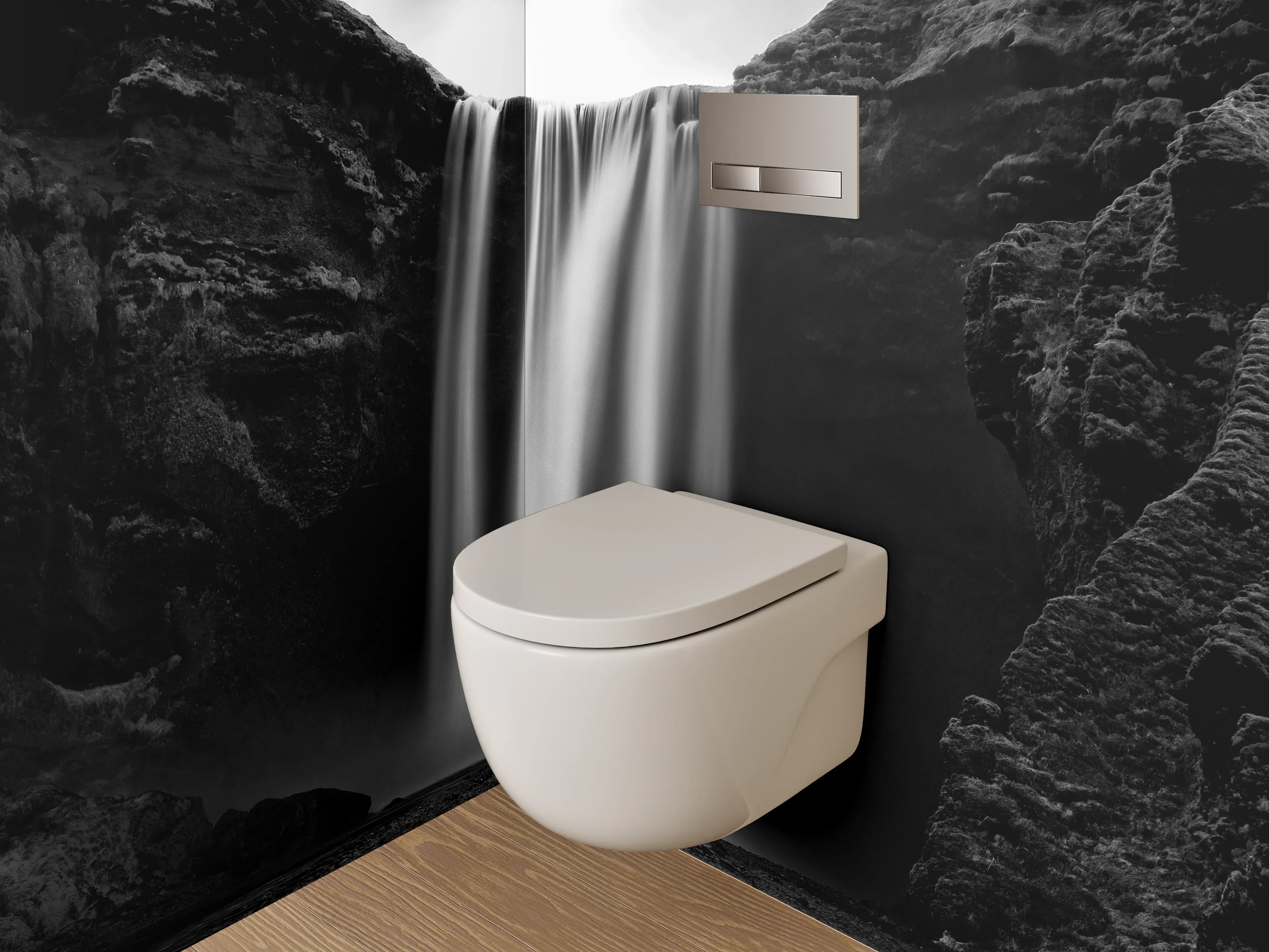 WC-Rückwand - Majestätischer Schwarz-Weiß Wasserfall